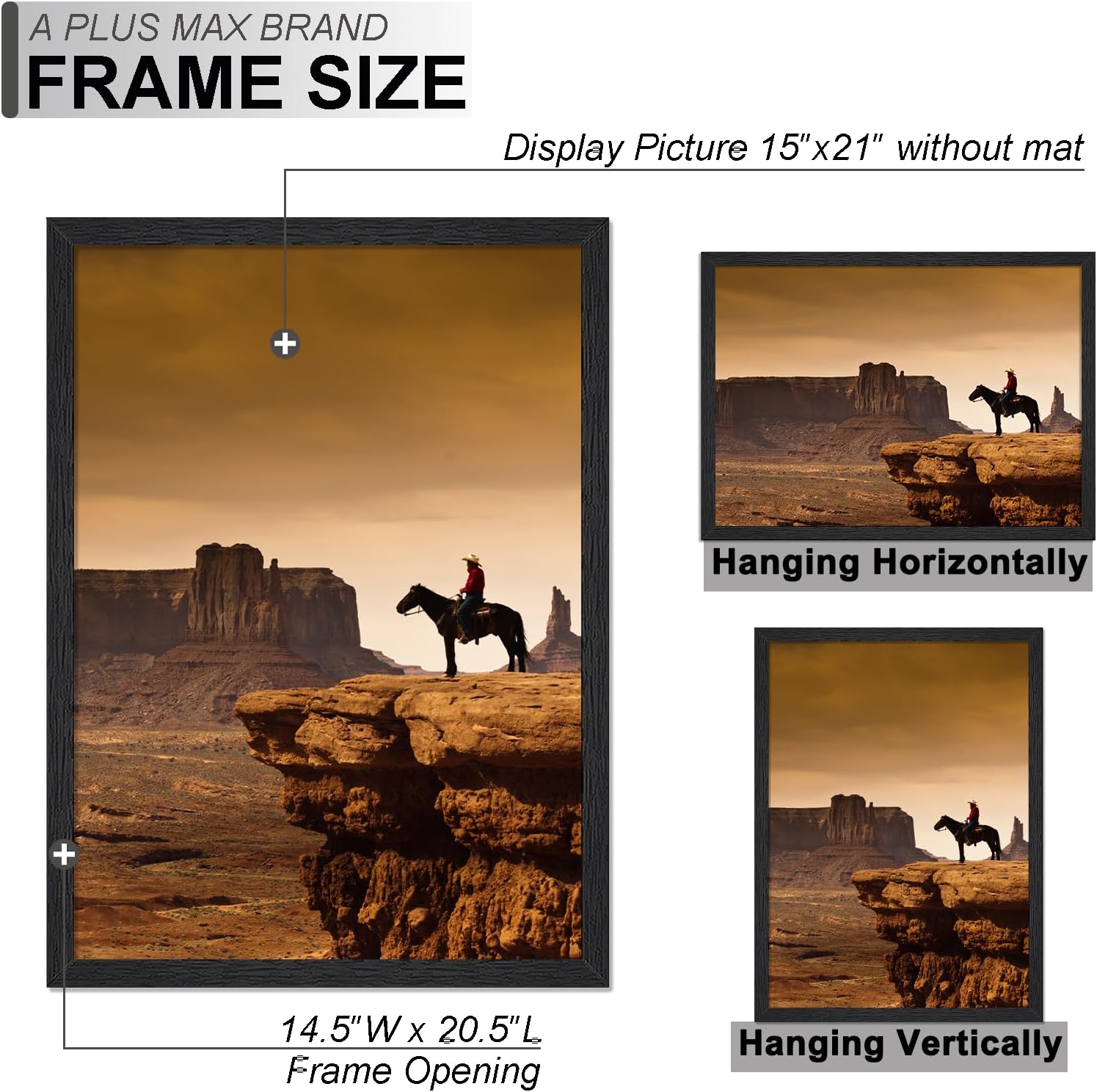 Thumbnail 3 de A PLUS MAX 15x21 Picture Frame Set of 3 in Black Engineered Wood