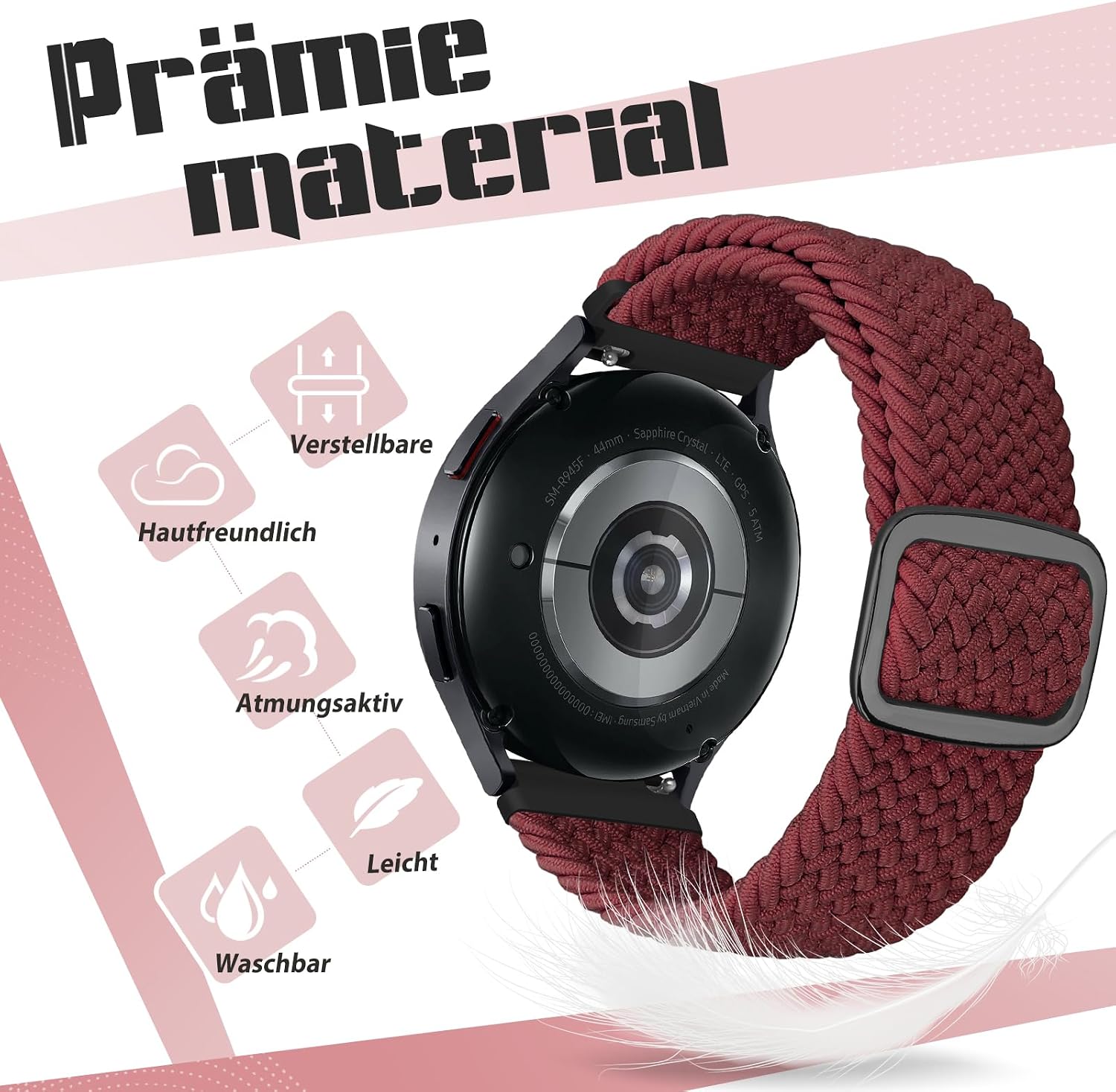 Detalle de Yunshare geflochtenes elastisches Armband mit Schnellverschluss (18–24 mm) – 3er-Set für viele Smartwatch-Modelle