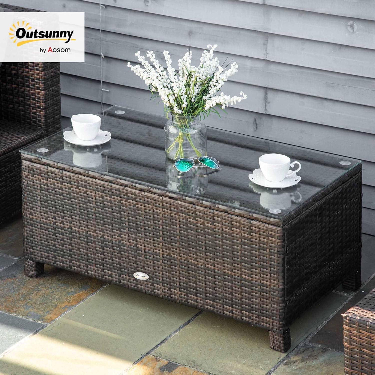 Detalle 2 de Outsunny Table Basse de Jardin rotin tressé