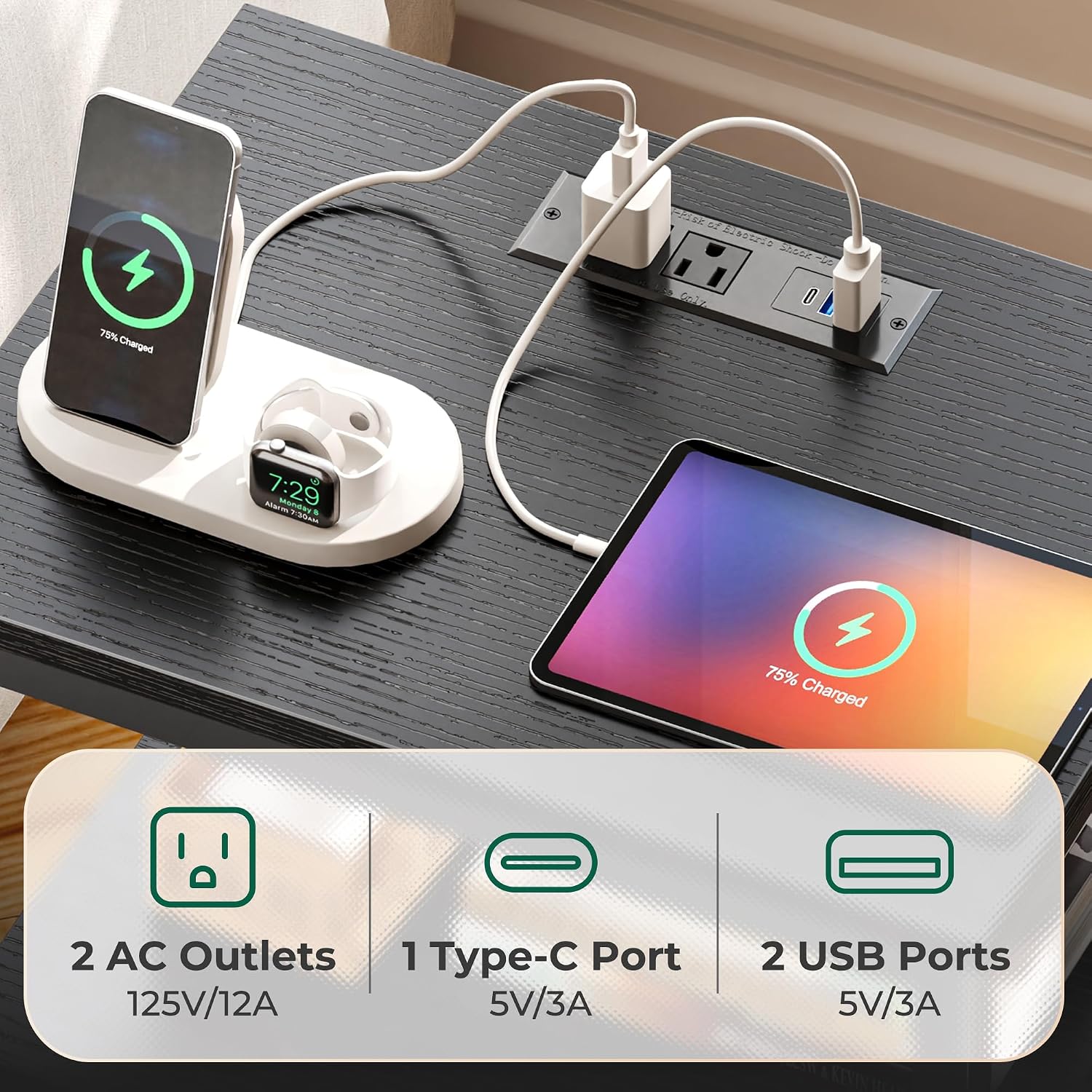 Thumbnail 5 de Huuger Night Stand 2-Drawer Nightstand with Charger