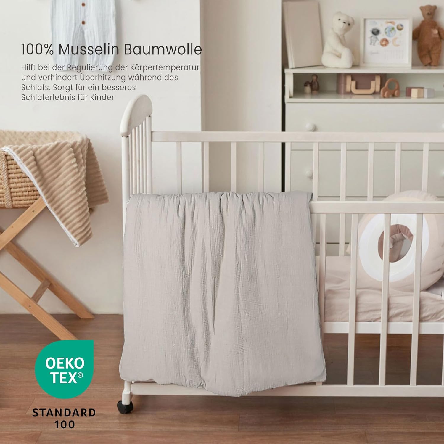 Thumbnail 1 de lulumoon Musselin Baby-Bettwäsche (80x80) – Bezug für 80x80 + Kissenbezug, Baumwolle nach Oeko-TEX