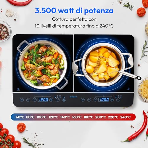 Detalle de MEDION MD15324 Piastra a induzione doppia da 3500 W • due zone cottura con display LED e riconoscimento pentole