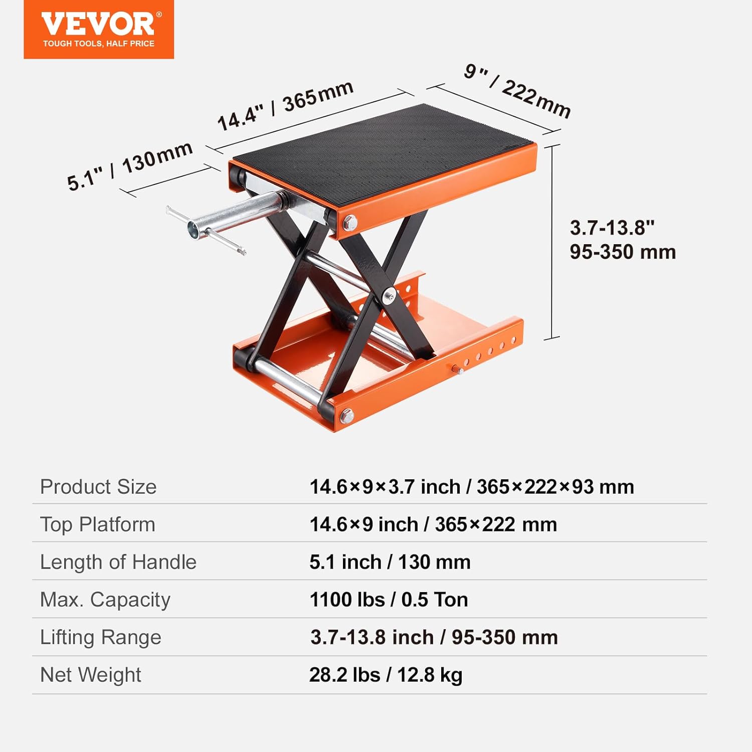 Thumbnail 6 de VEVOR Motorcycle Lift 1100 LBS Scissor Jack with Wide Deck & Safety Pin