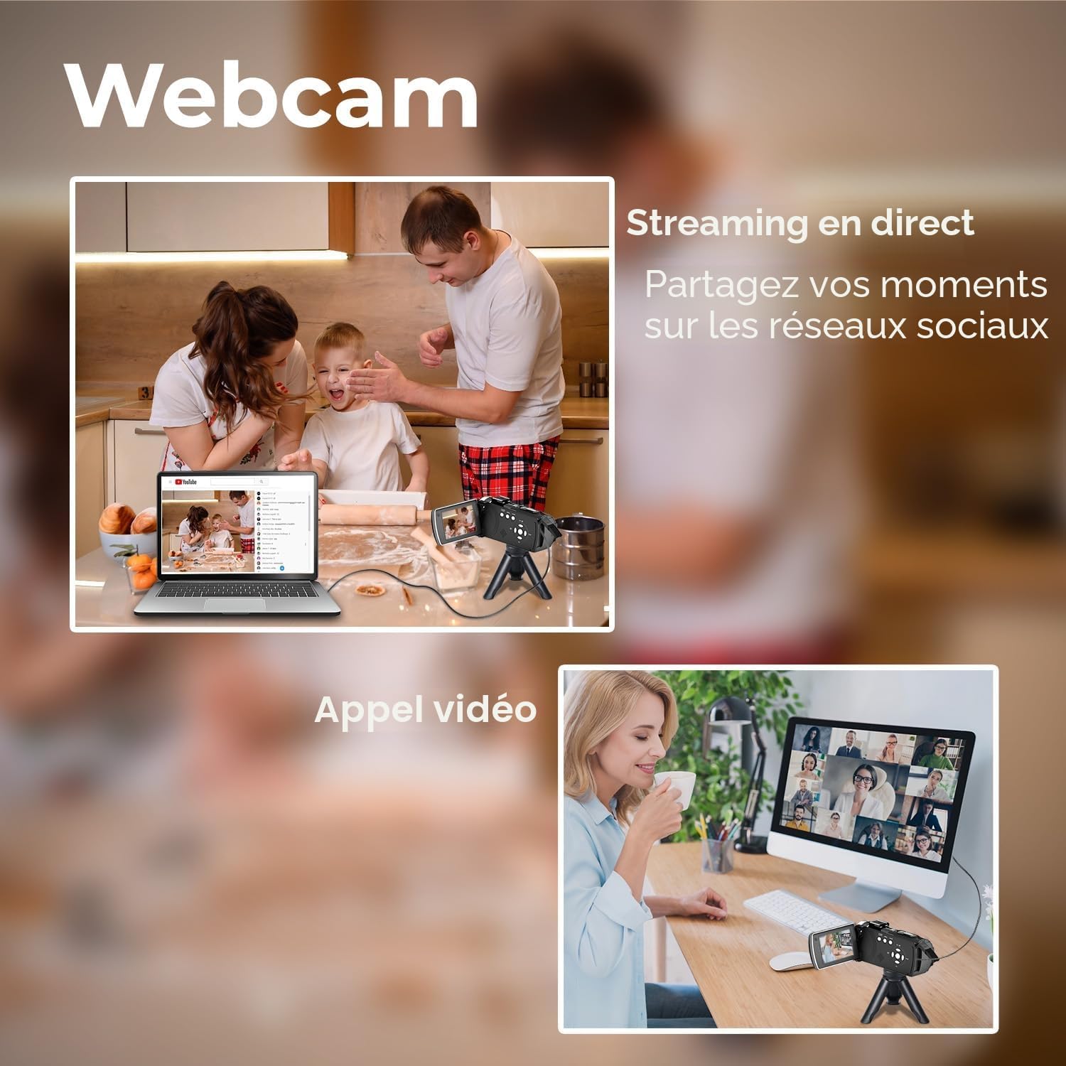 Detalle de CAMWORLD Caméra Vidéo Caméscope 2.7K 48MP – Zoom 18x, Écran Rotatif 270° et Kit 32 Go