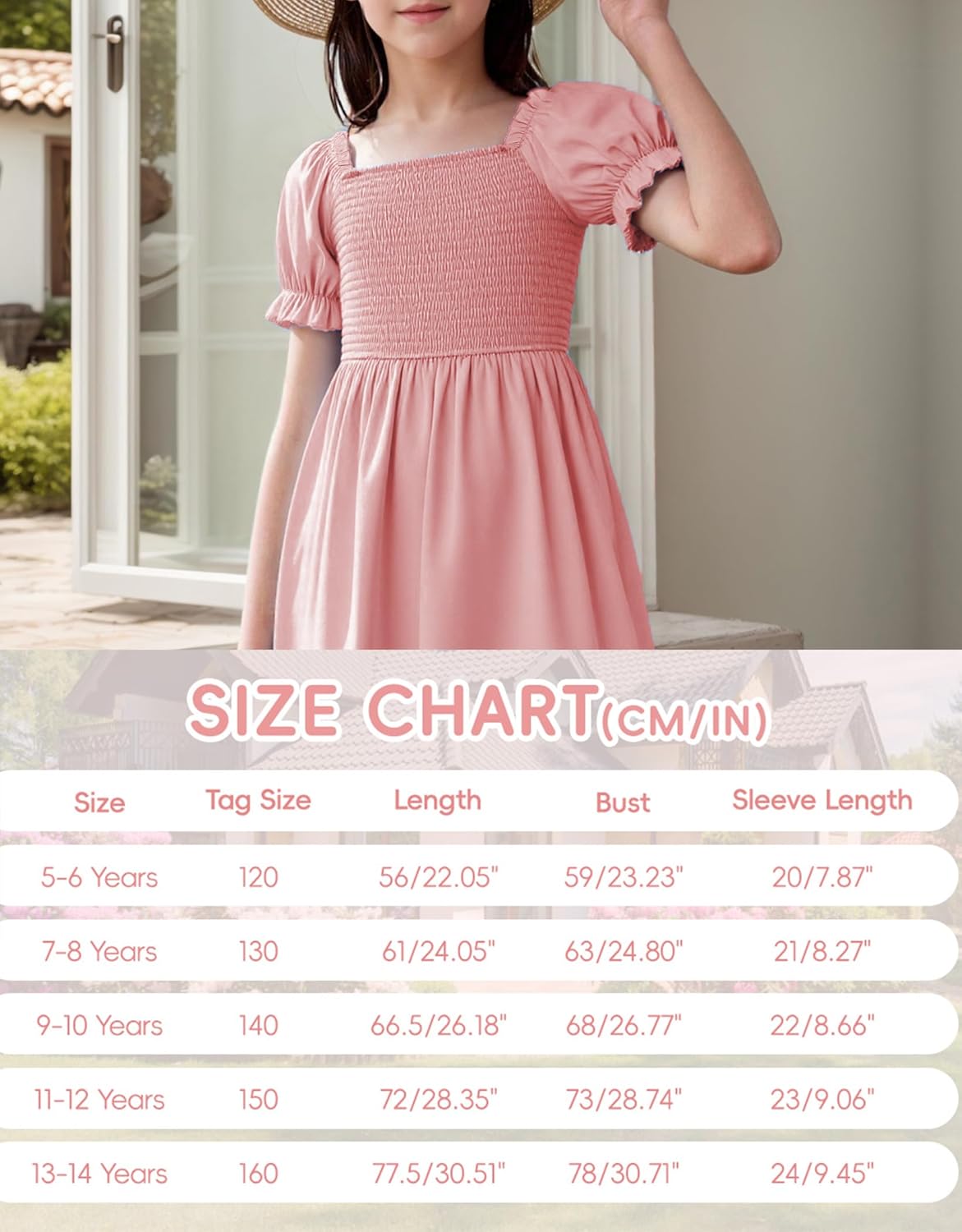 Thumbnail 5 de JiAmy Girls Dresses Summer Short Sleeves Square Neck Lightweight Dress (5–14 Years)