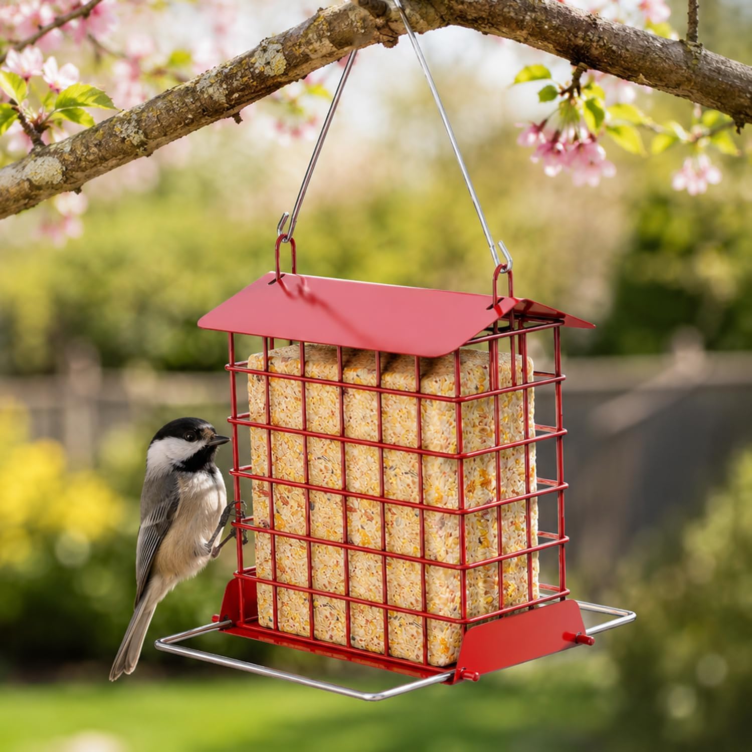 Detalle 2 de HOSUN HSZFWNQ Metal Suet Bird Feeder, Red, with Weather-Resistant Roof