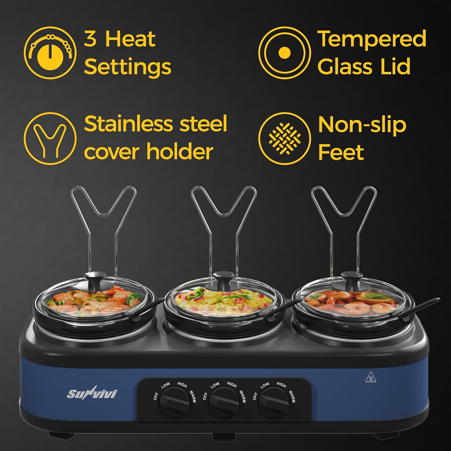 Detalle de Sunvivi Triple Slow Cooker with 2.5-Quart Pots