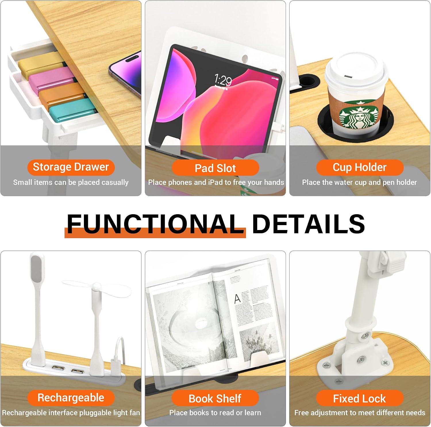 Thumbnail 4 de DECOSIS Lap Desk Adjustable Bed Desk with USB Port, Height Settings and Storage