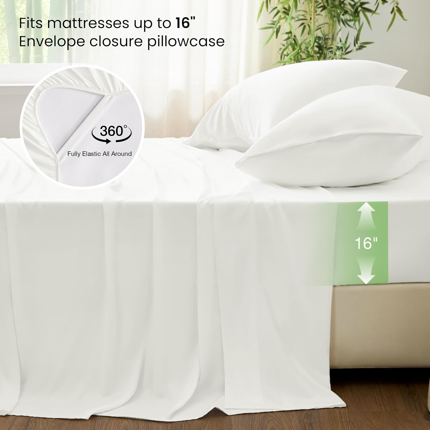 Detalle de Love's cabin 4-Piece Full Sheet Set: Bamboo Rayon, Deep Pocket, Breathable & Silky-Smooth