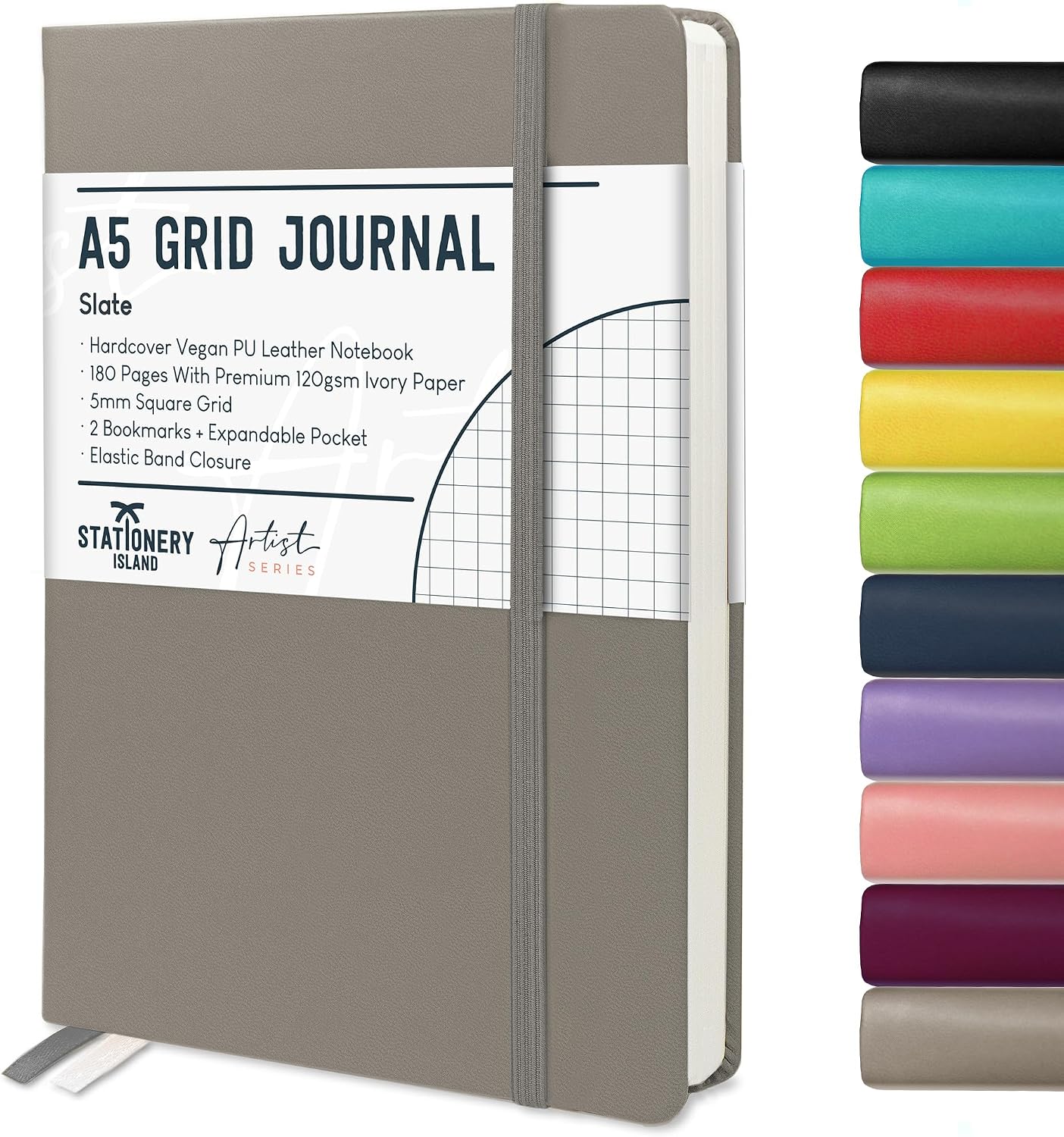 Detalle de STATIONERY ISLAND A5 Squared Notebook (Graph Paper Journal) with 120gsm Thick Paper, 180 Pages