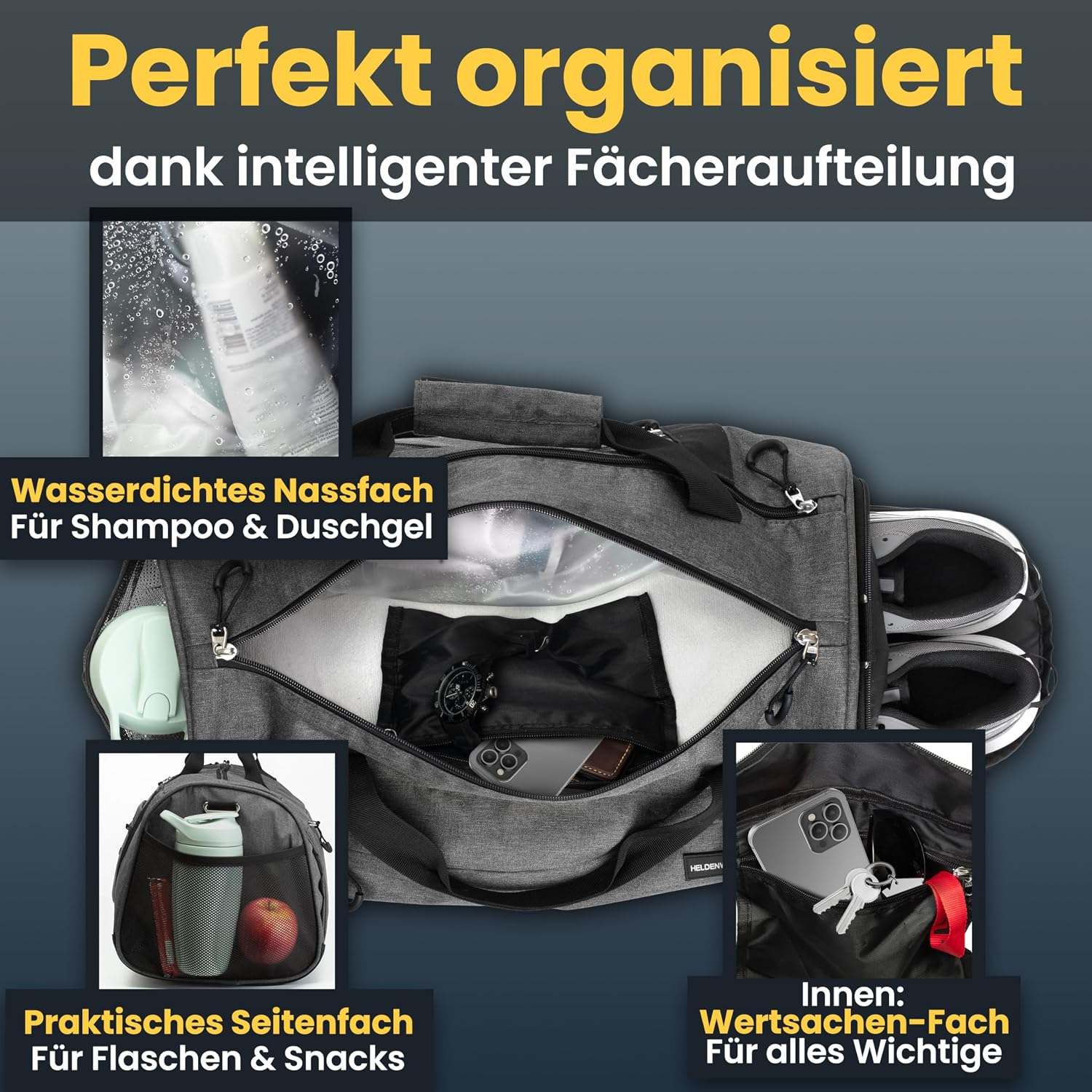 Thumbnail 6 de Heldenwerk Sporttasche & Reisetasche klein mit Schuhfach und Nassfach (für Damen und Herren)