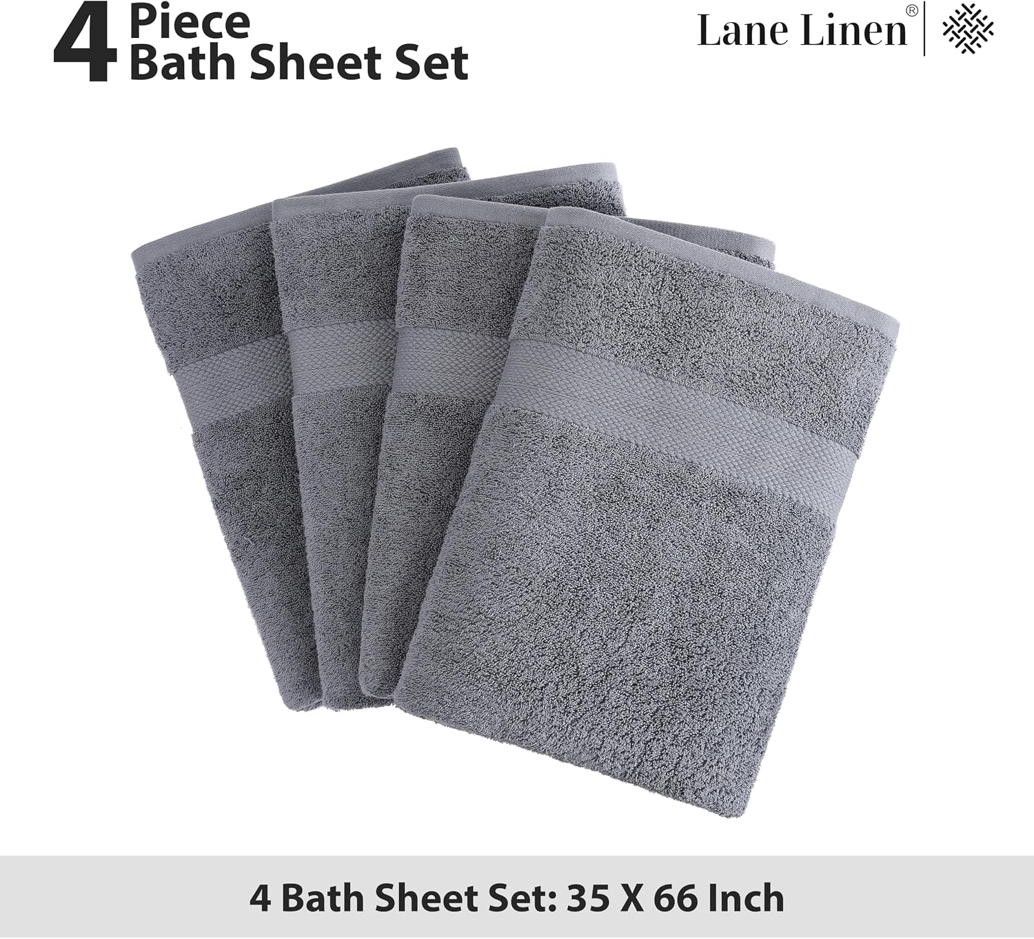 Detalle de LANE LINEN 100% Cotton 4 Pack Bath Sheets (35"x66") – Oversized, Highly Absorbent & Luxuriously Soft