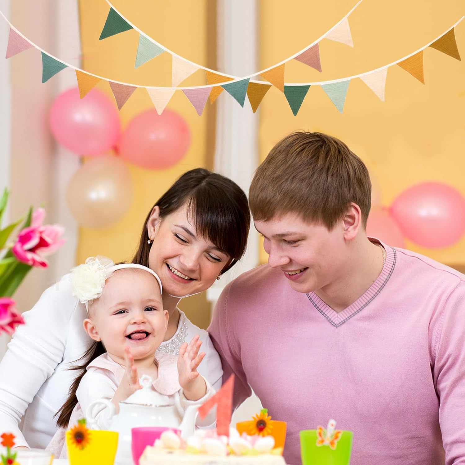 Detalle de HuaMuDM Wimpel-Girlande im 2er-Set (Musselin-Baumwolle) für Kinderzimmer & Geburtstag