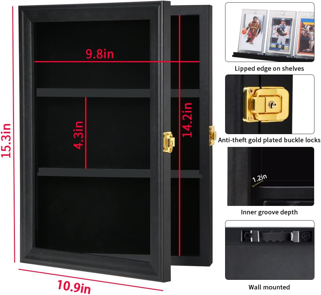 Detalle de VERANI 001 Baseball Card Display Case, Lockable Wall Cabinet with UV-Resistant Acrylic