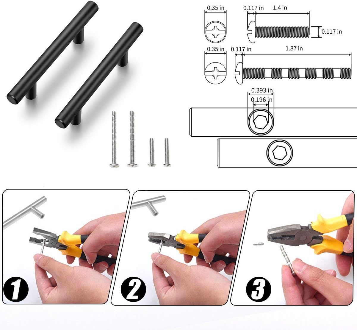 Detalle de Ravinte JBS7HS10 Matte Black Cabinet Pulls, 5-Inch Centre, 10-Pack