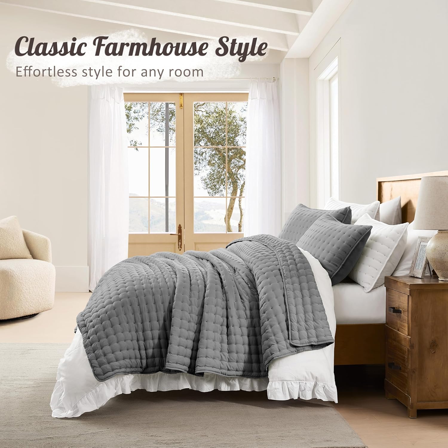 Detalle de WDCOZY Twin Size Lightweight Quilted Comforter Set in Dark Grey