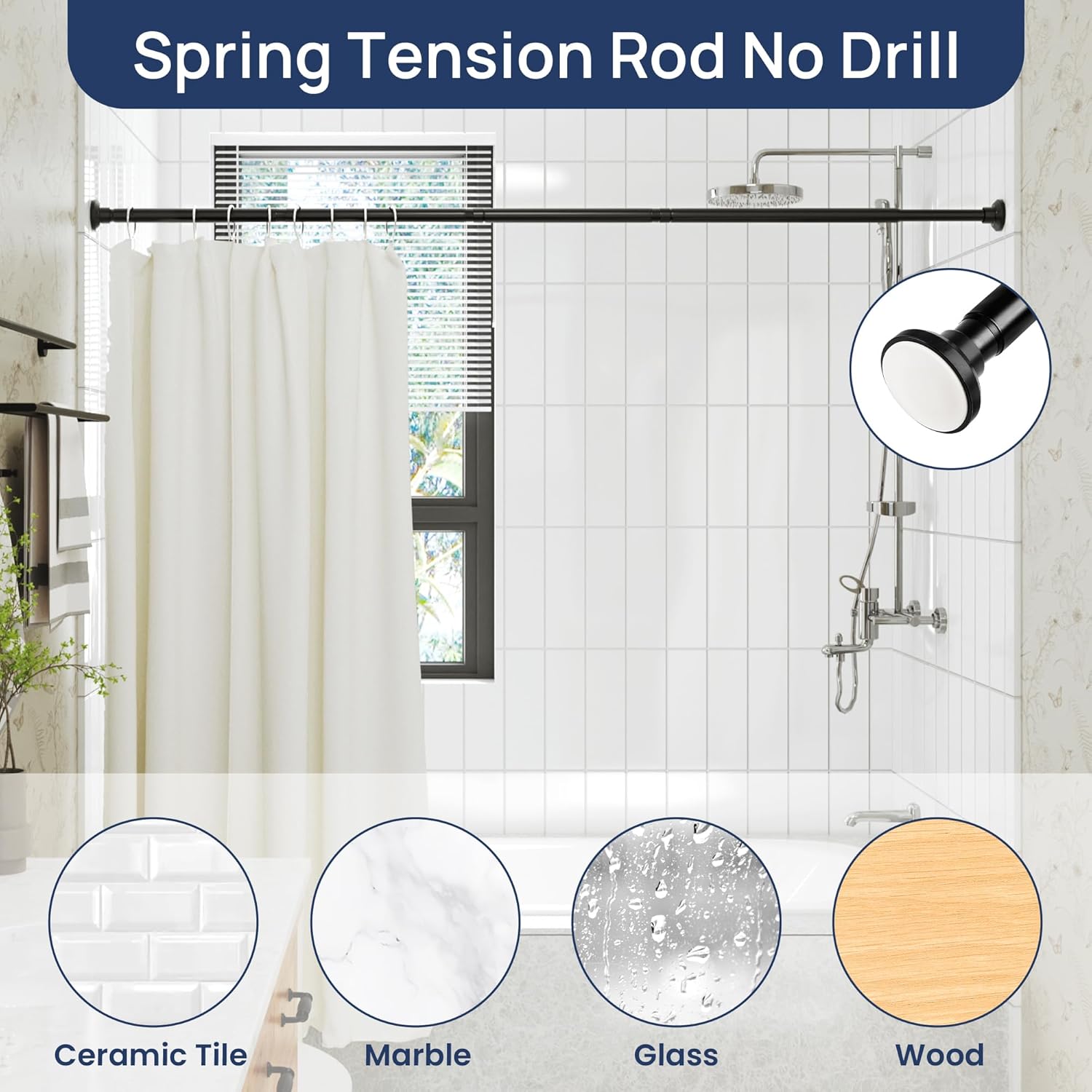 Thumbnail 4 de ENJOYBASICS Matte Black Shower Rod 30–76