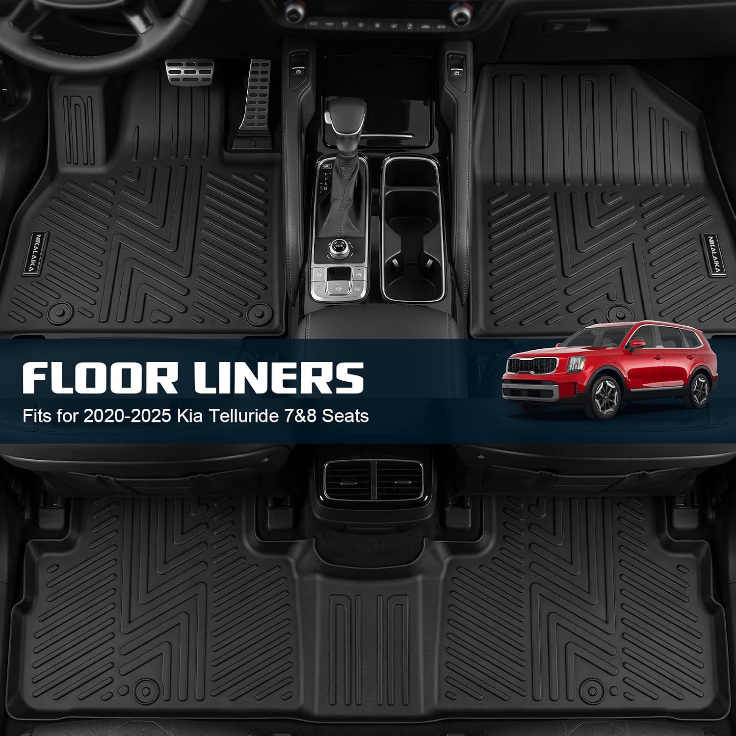 Detalle 2 de NIKALAIKA Kia Telluride Custom Floor Mats, 2020–2025, 6-Piece TPE Set