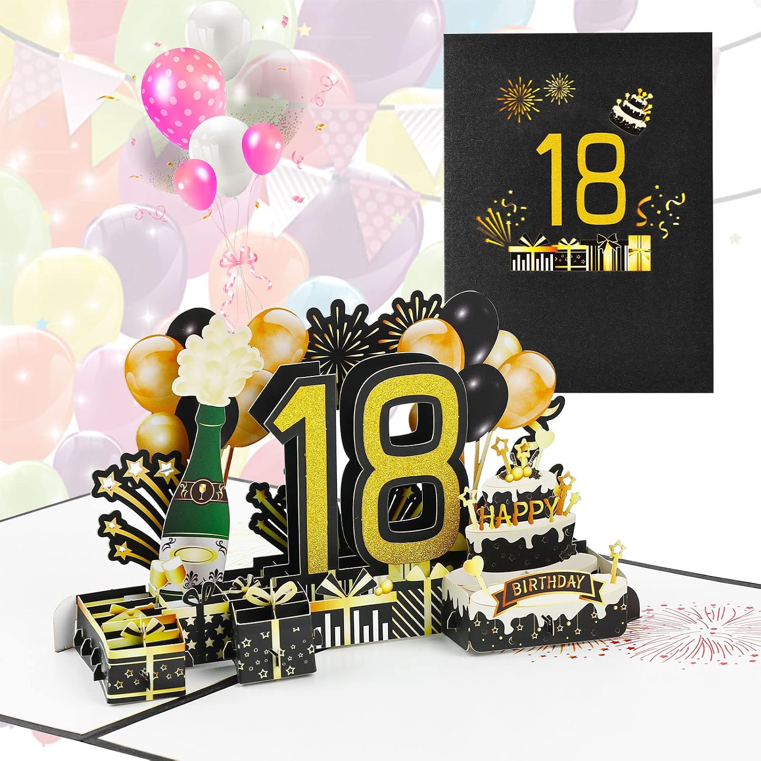 Detalle de Joyoldelf, Biglietto di Auguri di Compleanno per 18° con pop-up 3D e Busta – Omaggio elegante per festeggiare