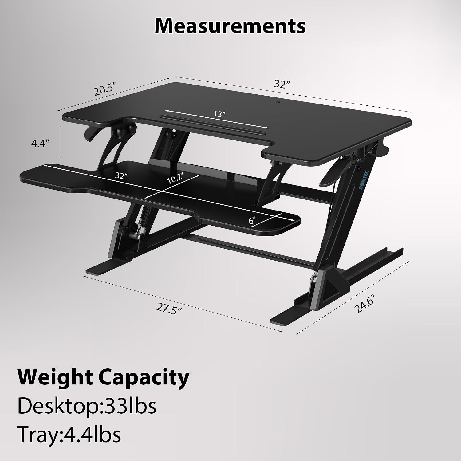 Detalle de BONTEC scrivania regolabile in altezza con doppia molla per doppio monitor (81,3 x 52,2 cm), capacità fino a 15 kg