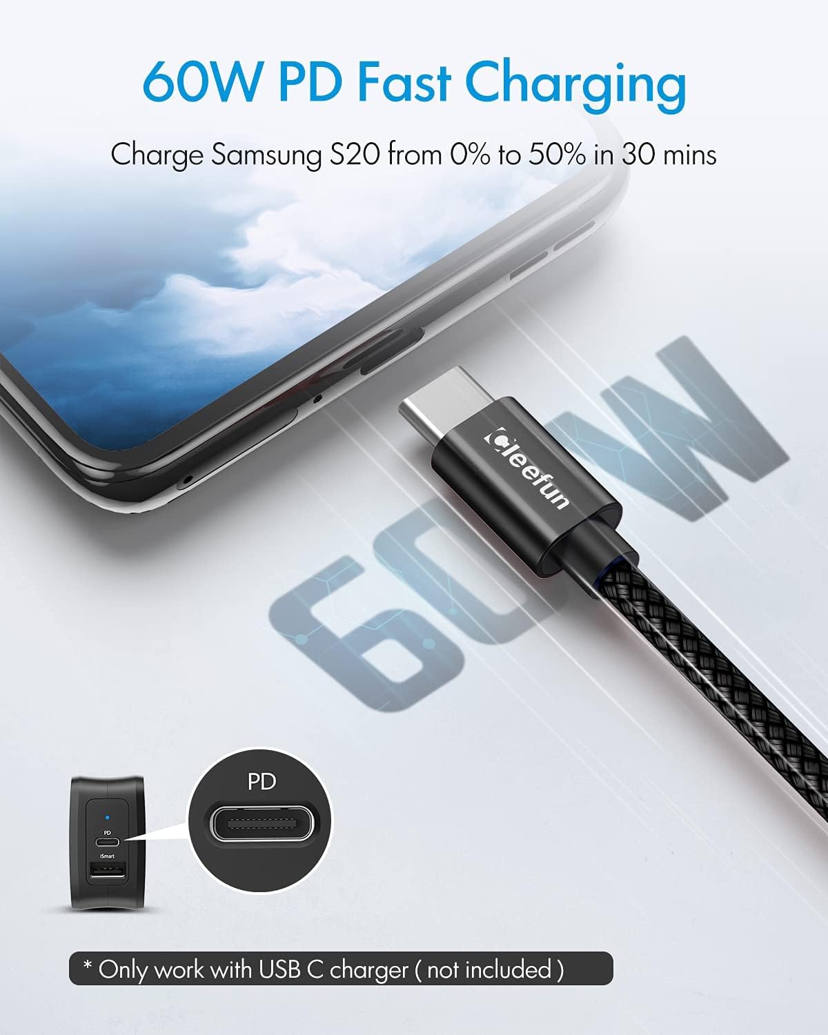 Thumbnail 5 de CLEEFUN 10m USB-C to USB-C cable with PD 60W (charging only, no data)