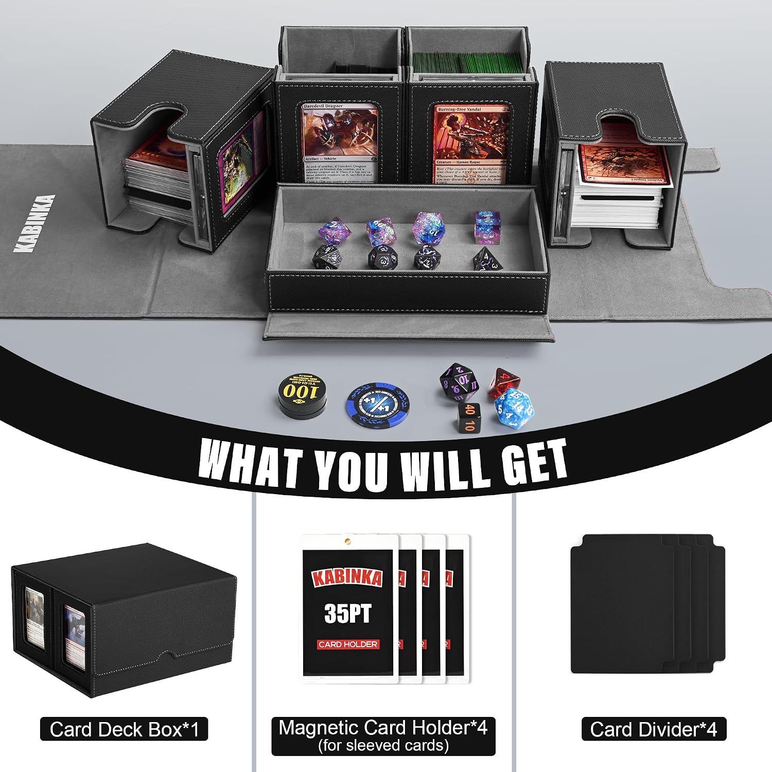 Thumbnail 4 de Kabinka 5-in-1 Commander Deck Box mit Magnetdeckel, 4 Sichtboxen und Würfelablage