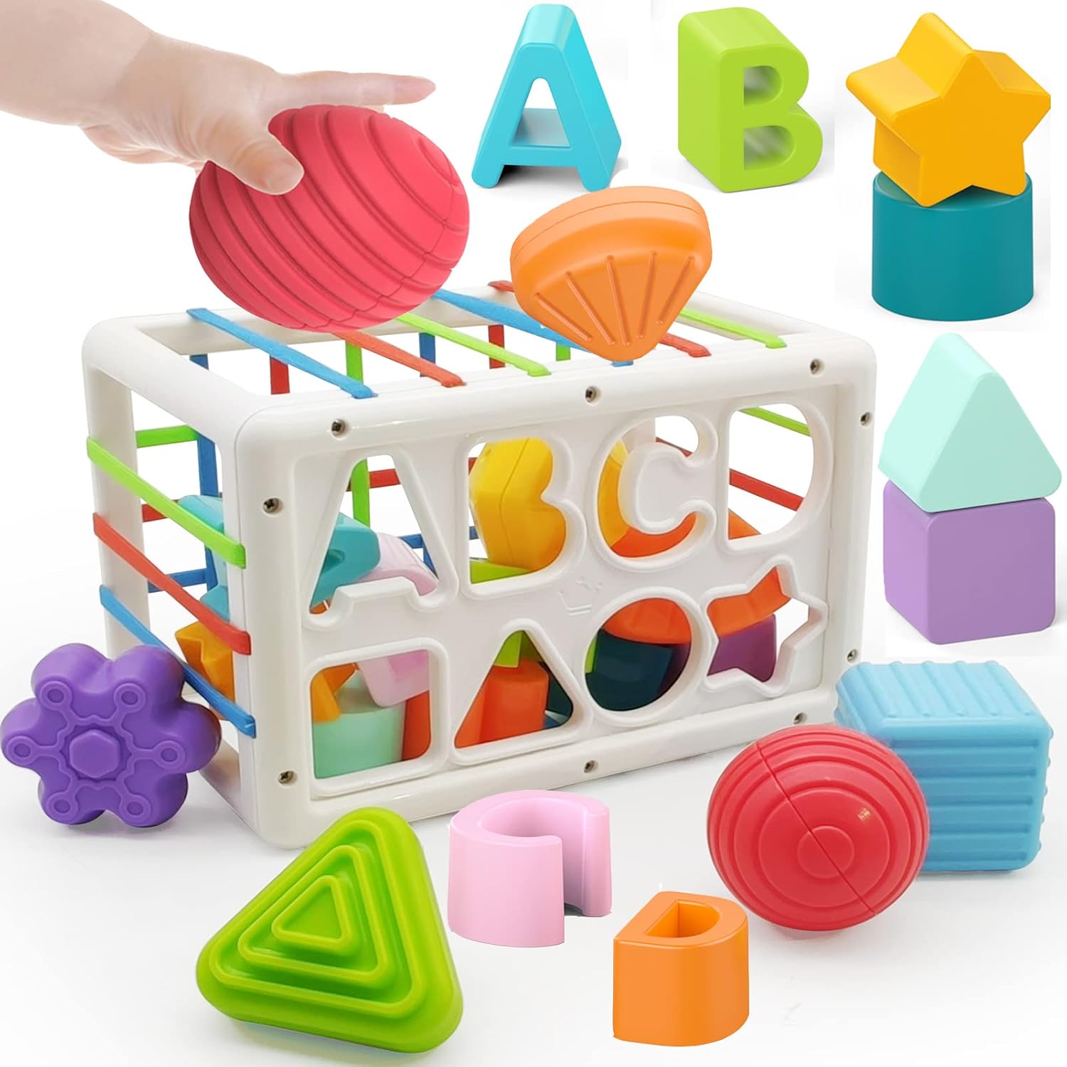 Detalle de DQMOON Montessori shape sorter cube toy for 1–2 year olds