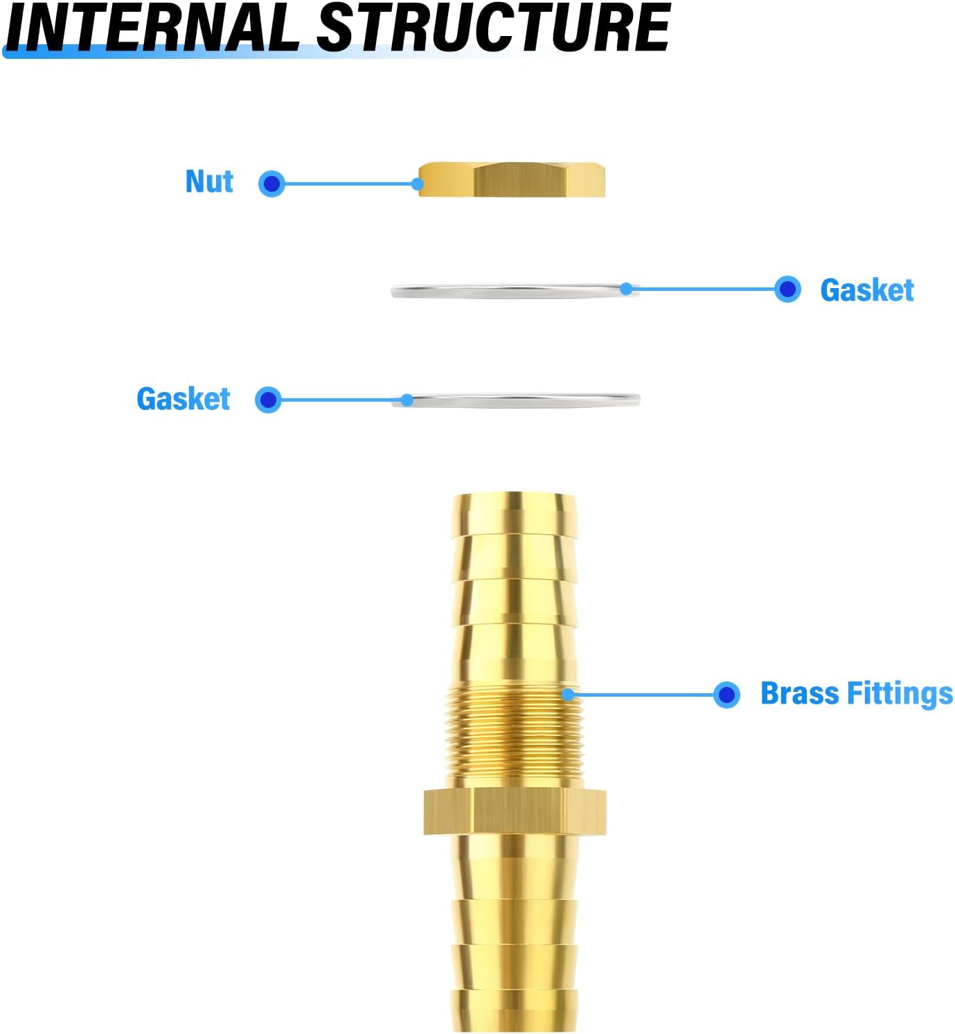 Detalle 2 de TAILONZ PNEUMATIC Brass 6mm Through-Bulk Bulkhead Hose Fitting – 5pc with 10 Clamps