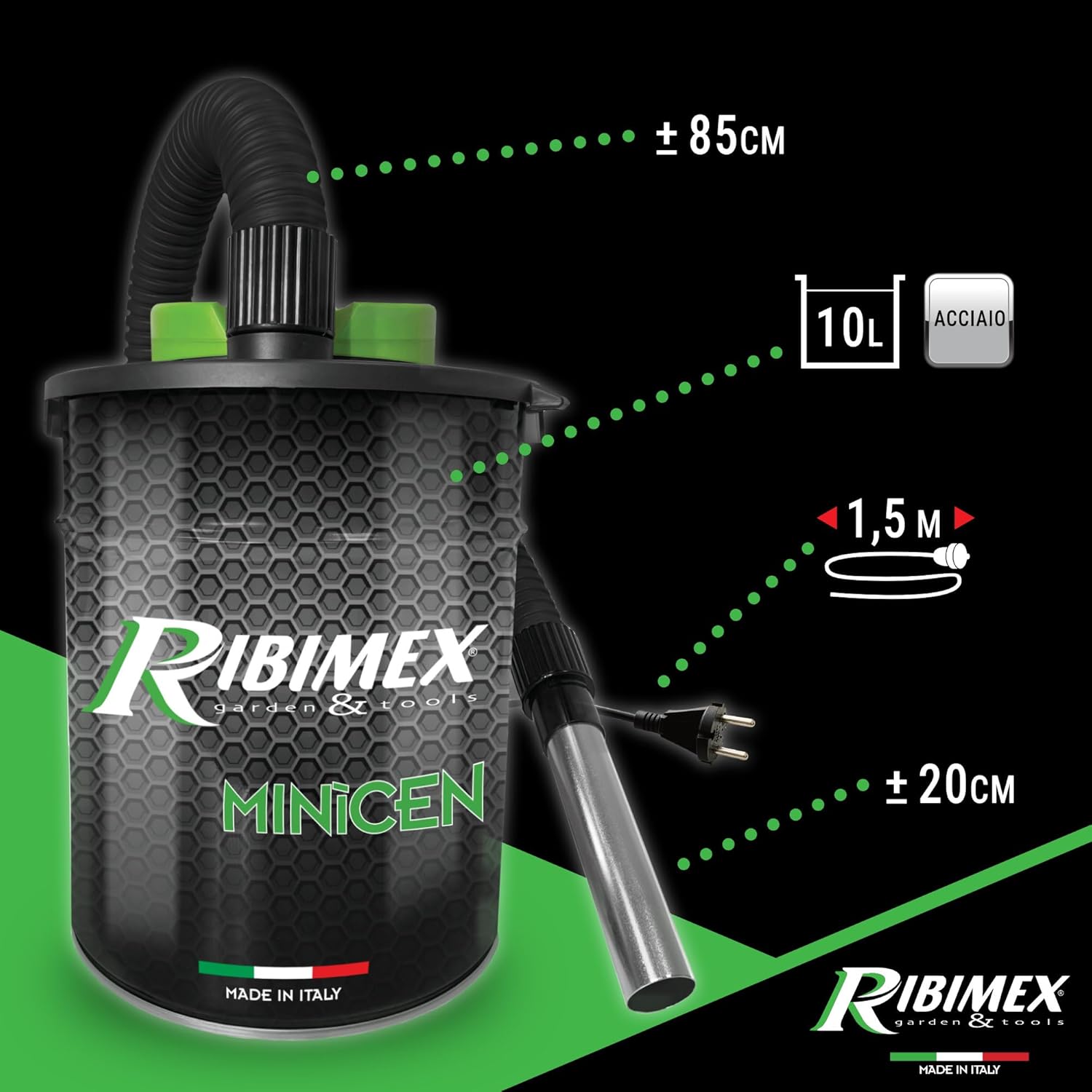 Thumbnail 3 de Ribimex Aspiracenere Elettrico Minicen 800 W con Filtro HEPA Lavabile e Serbatoio 10 L – PRCEN011