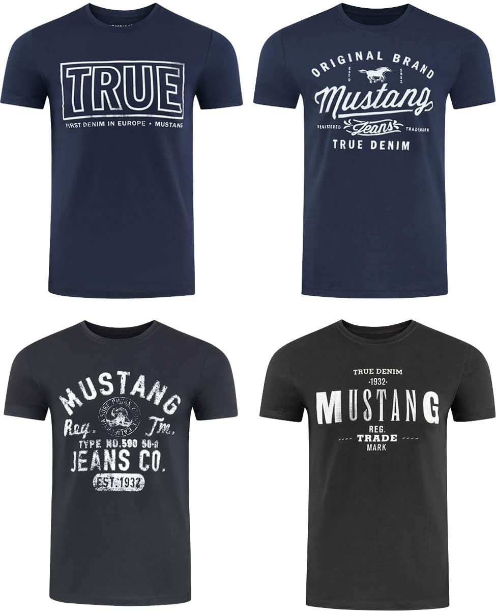 Thumbnail 2 de MUSTANG Herren T‑Shirt Regular Fit aus Baumwolle im 4er-Pack (Rundhals, Kurzarm) – Schwarz, Weiß, Grau, Blau, Grün