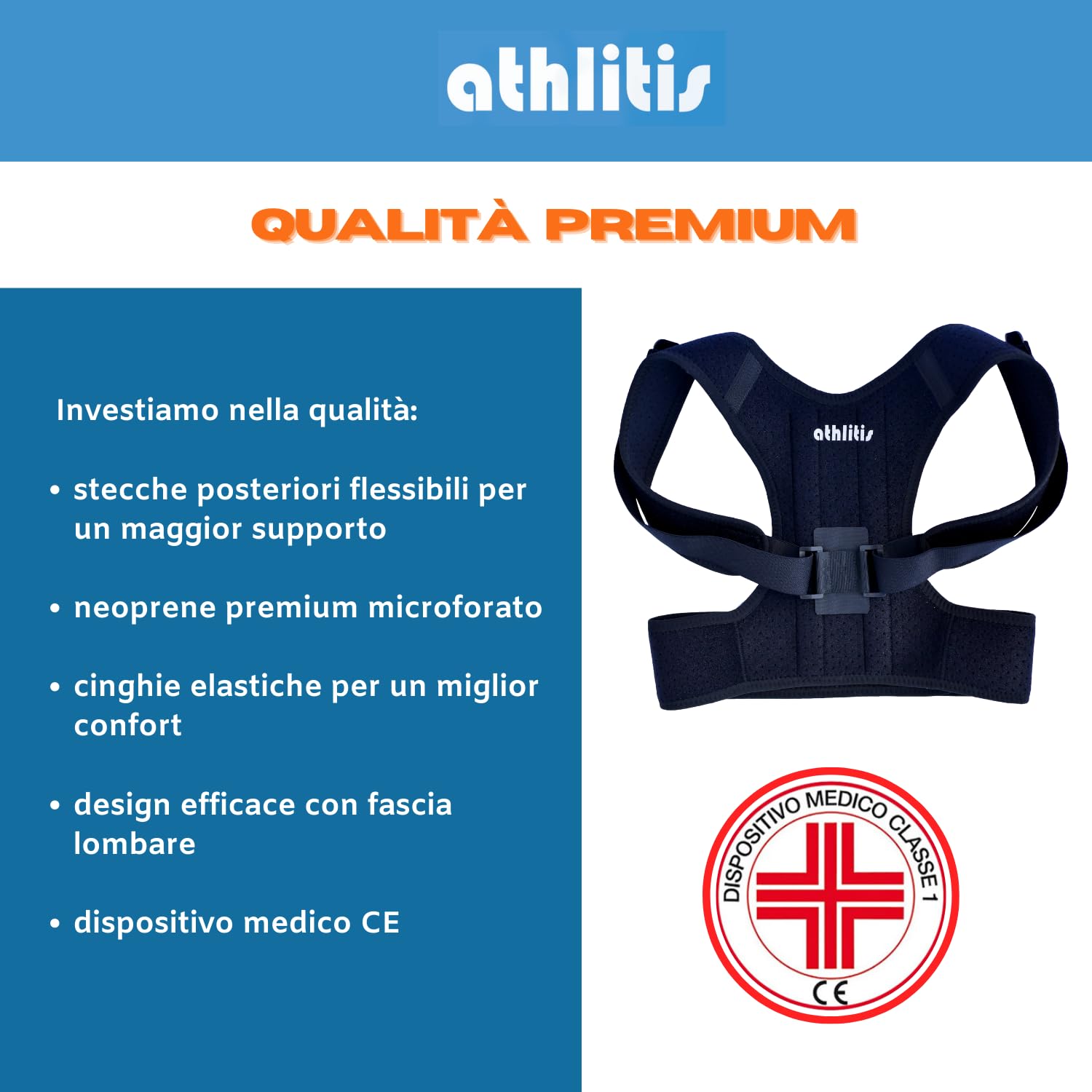 Detalle de athlitis Correttore Postura Uomo Donna con busto ortopedico, fascia regolabile per spalle e schiena (DISP. MEDICO CE)