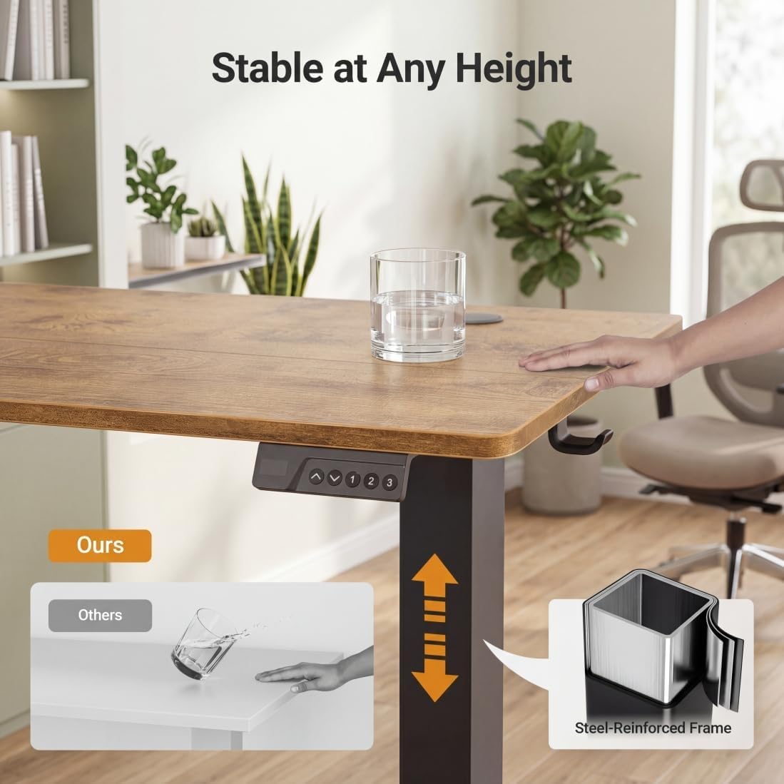 Detalle de Claiks P1.01.001.0024 Electric Standing Desk, 35 x 20-Inch Rustic Brown