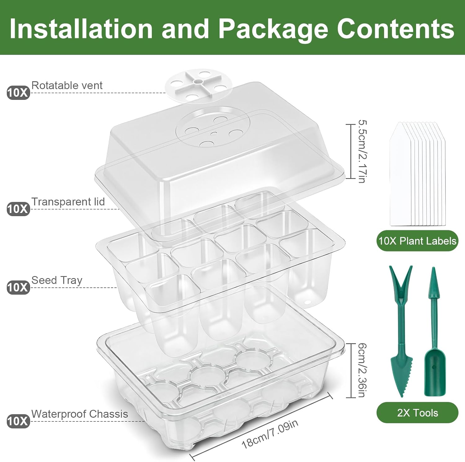 Detalle 2 de Lychee Seed Trays: 10 Pack 120-Cell Propagator with Lidded Rotatable Vent – Transparent PET Seedling Starter Kit