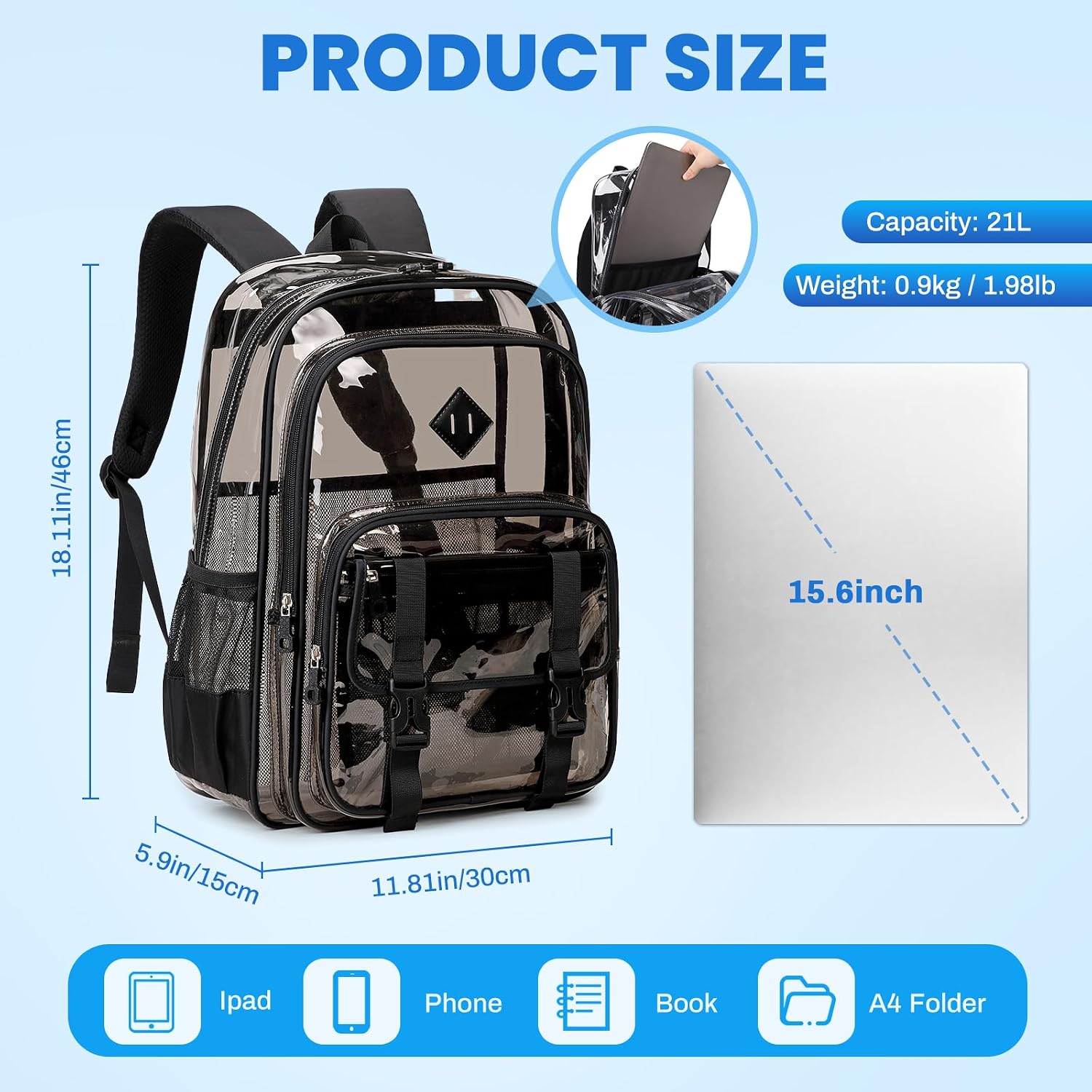 Thumbnail 4 de QIXIHU Large Clear Stadium Backpack 1