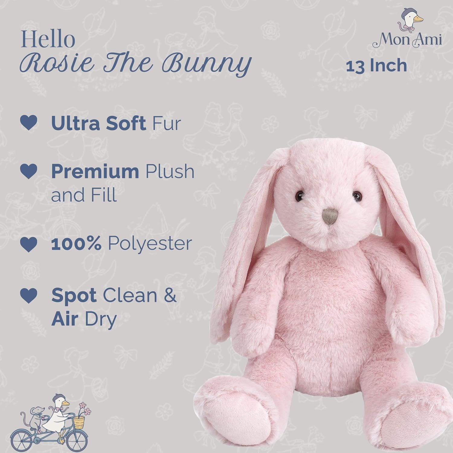 Thumbnail 1 de MON AMI Rosie the Bunny 13-inch soft pink plush rabbit