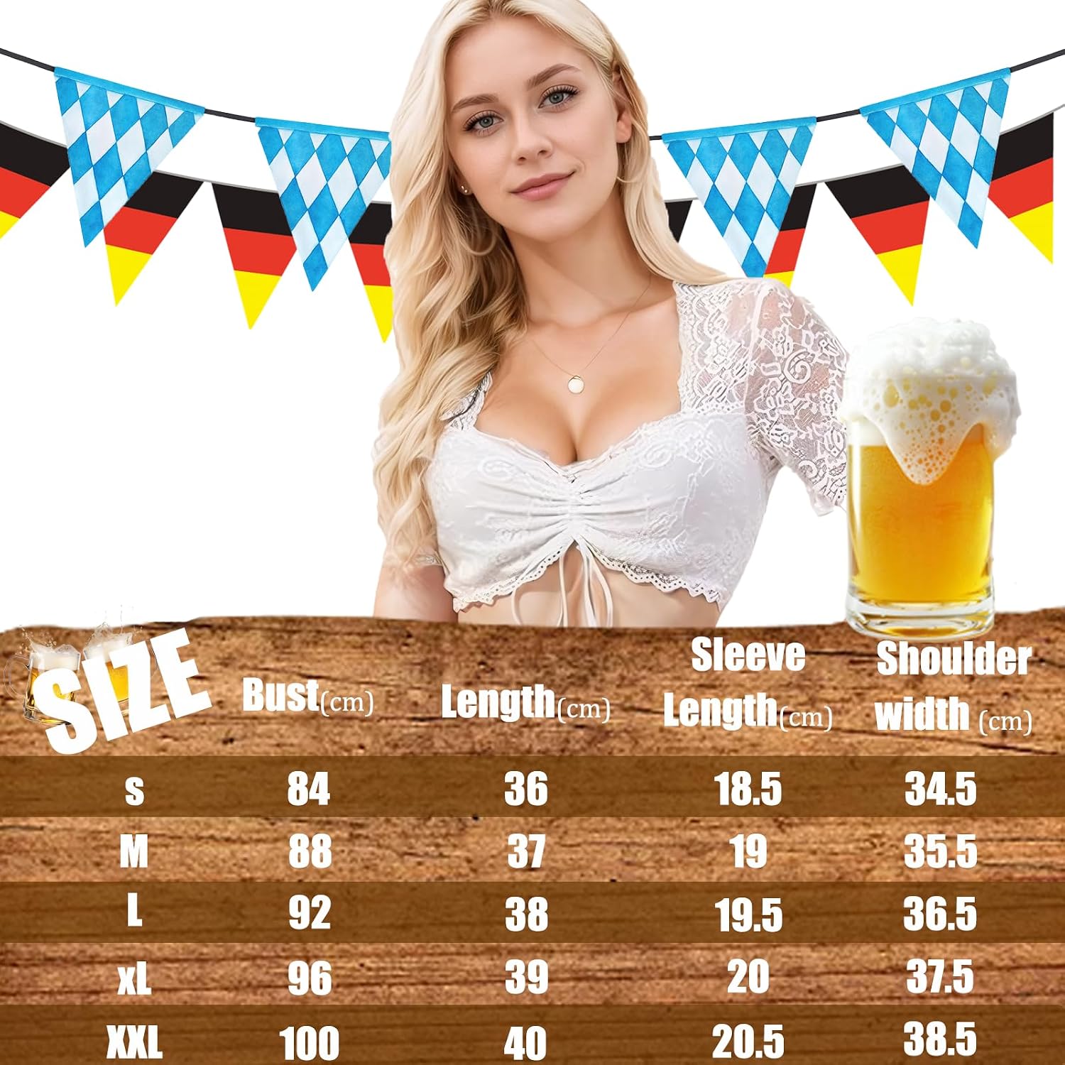 Thumbnail 4 de Ahigh Dirndlbluse Damen Spitze in Weiß – elegante Bluse mit V-Ausschnitt fürs Dirndl