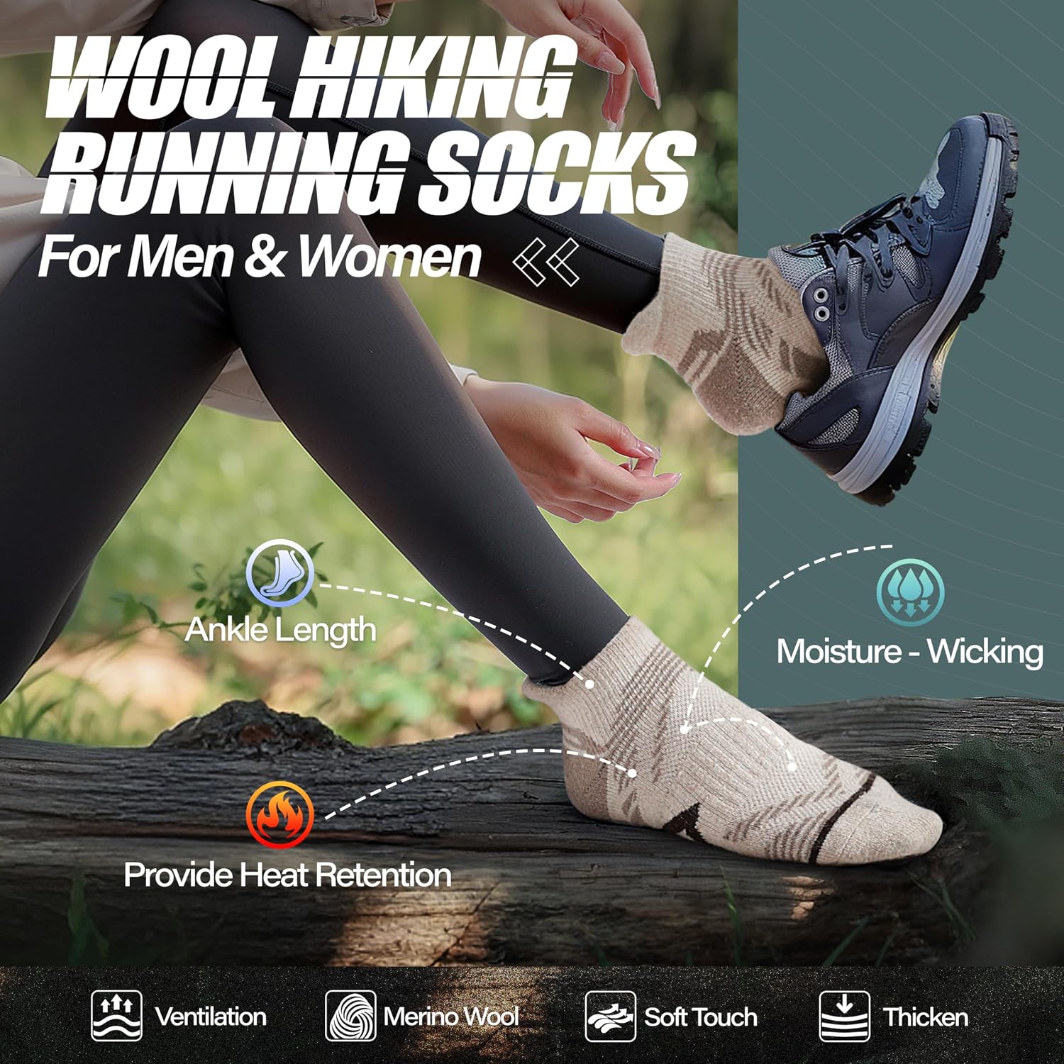 Thumbnail 1 de ANTSANG Merino No Show Socks for Hiking