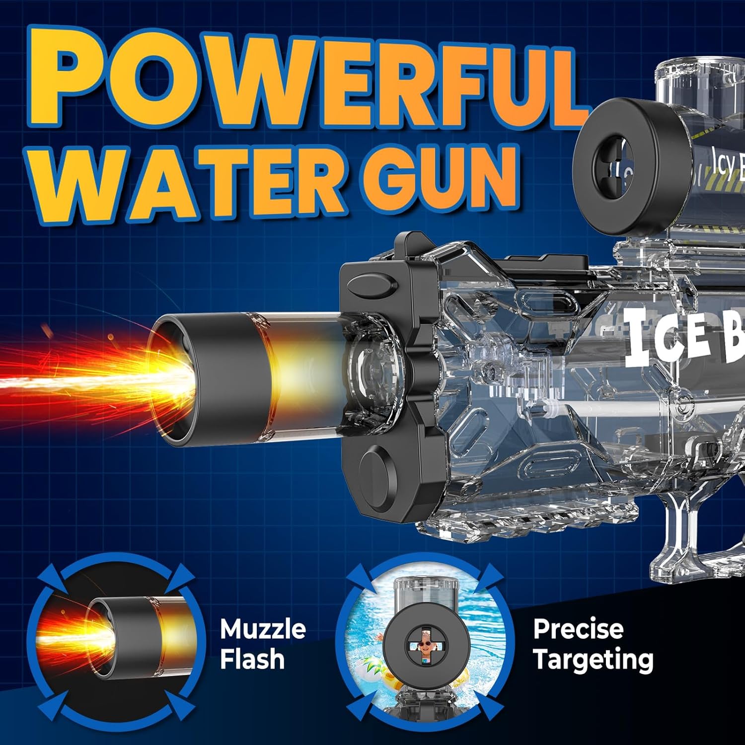 Thumbnail 1 de Pistolet à Eau Électrique pour Enfants et Adultes — Fusil à Eau Automatique Tactique avec LED et Son, 360 ml, Portée 8 m (Noir)