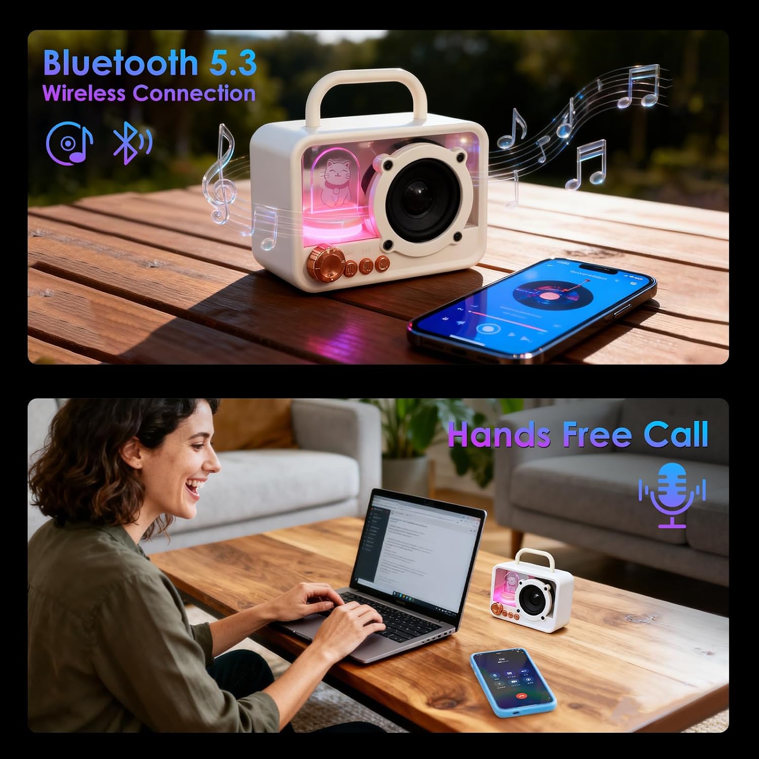 Thumbnail 6 de Ykall Tragbarer Mini Bluetooth-Lautsprecher mit RGB-Lichtern – kompakt, süßes Katzen-Design, 52-mm Passivwoofer, Bluetooth 5.3