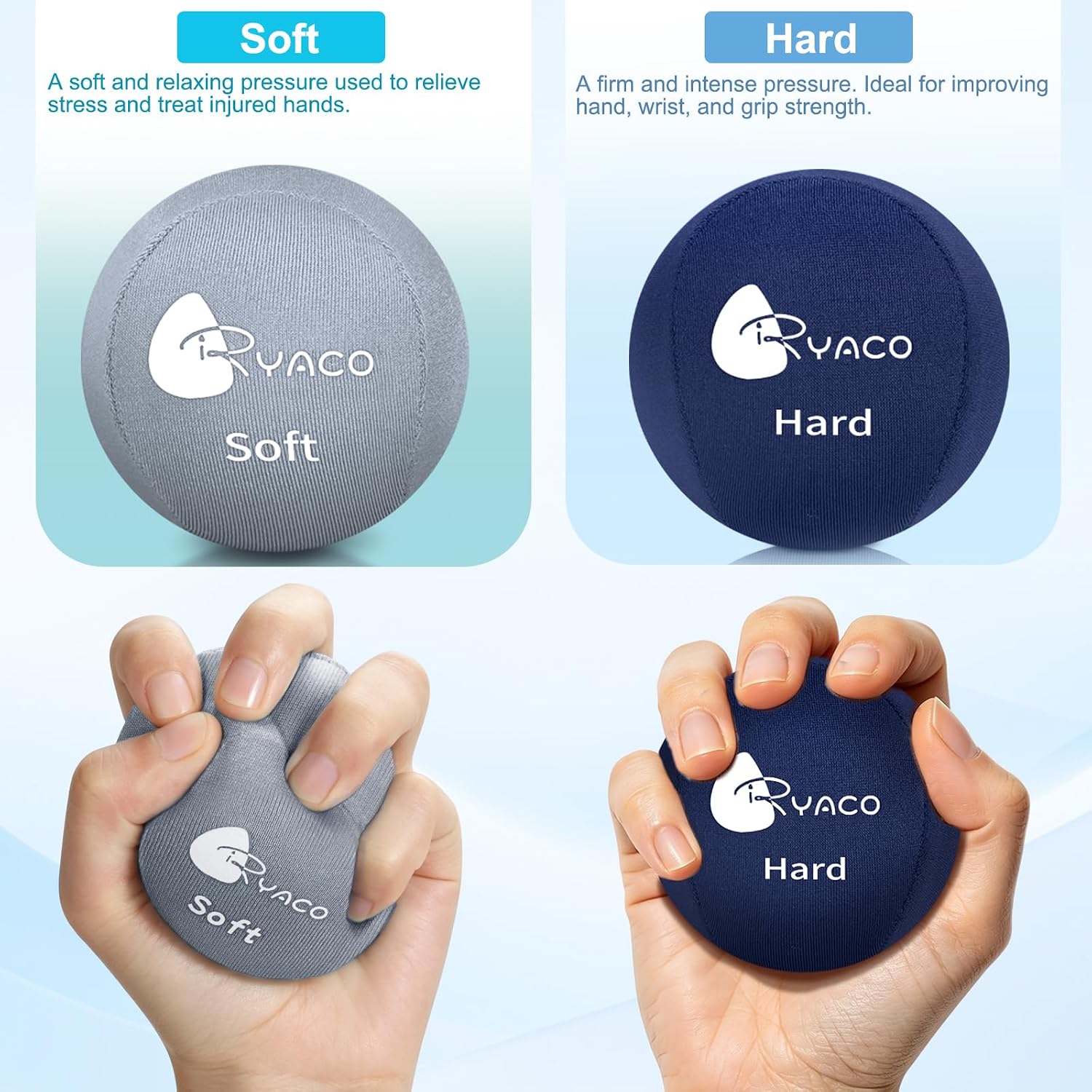 Thumbnail 2 de RYACO 2PCS Hand Exercise Gel Stress Balls Set: Soft & Hard for Grip Strength & Anxiety Relief