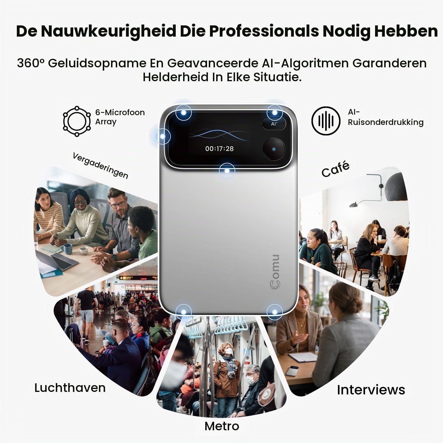 Detalle 2 de comu TN20-CA-BL AI-dicteerapparaat met 16 GB opslag en 6-microfoonmatrix