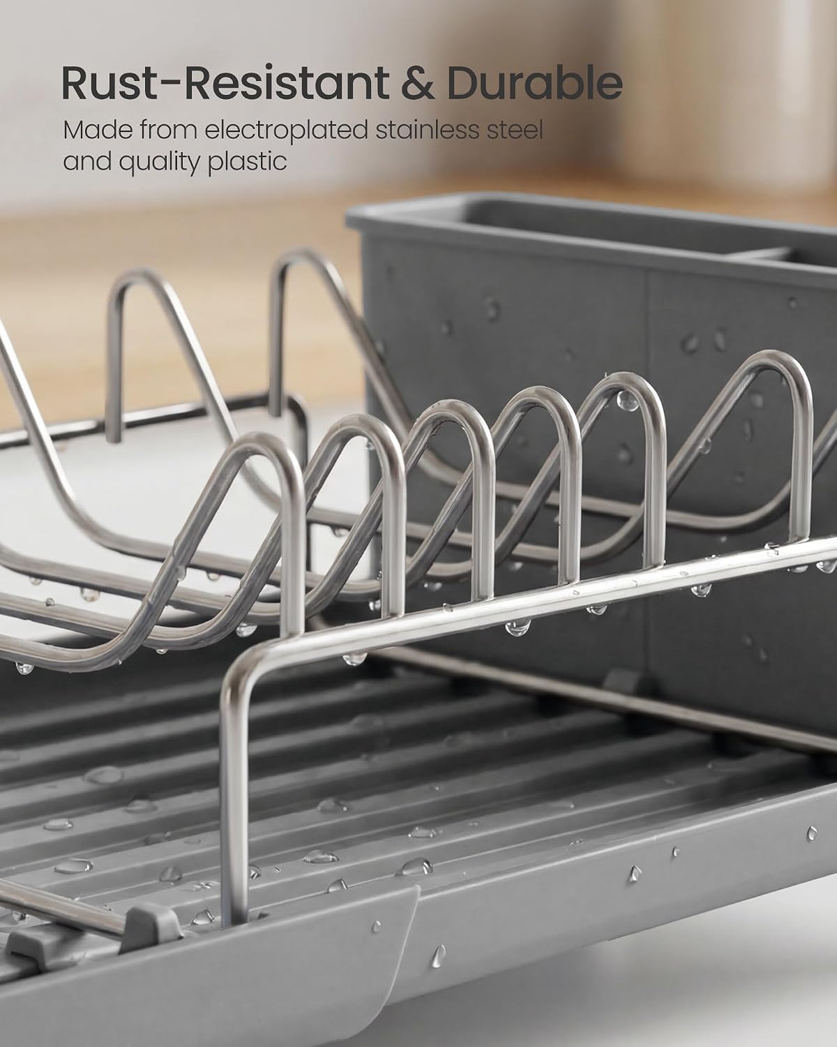 Thumbnail 4 de SONGMICS Expandable Dish Drainer Rack with Removable Cutlery Holder (KCS044G101)