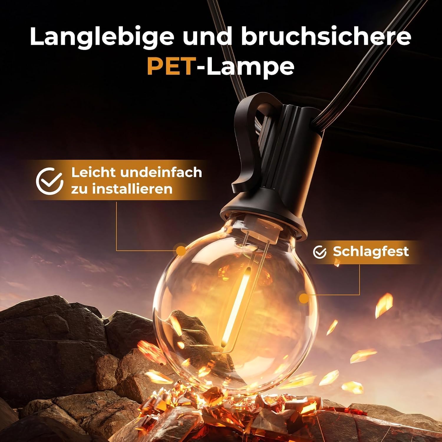 Detalle 1 de Litogo Außen-Lichterkette 15 m mit Fernbedienung – dimmbar, Timer, IP44, 18 LEDs, 24V Sicherheit, Warmweiß