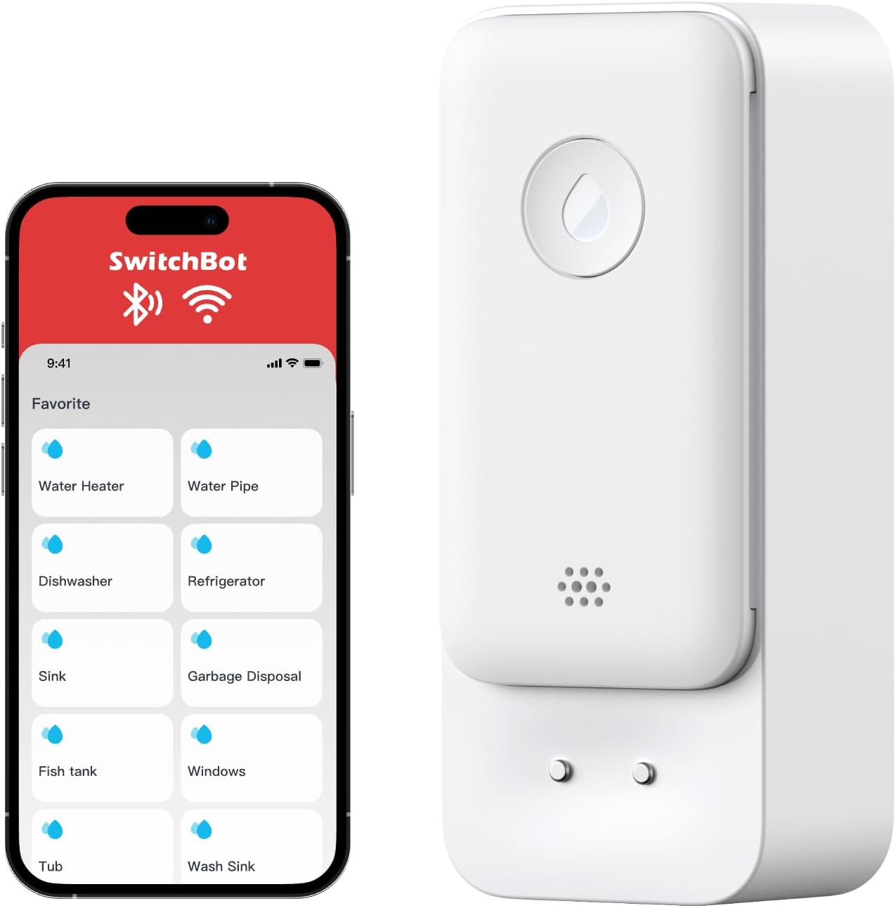 Detalle de SwitchBot W4402000 waterlekdetector met kabel, 100 dB-alarm en IP67