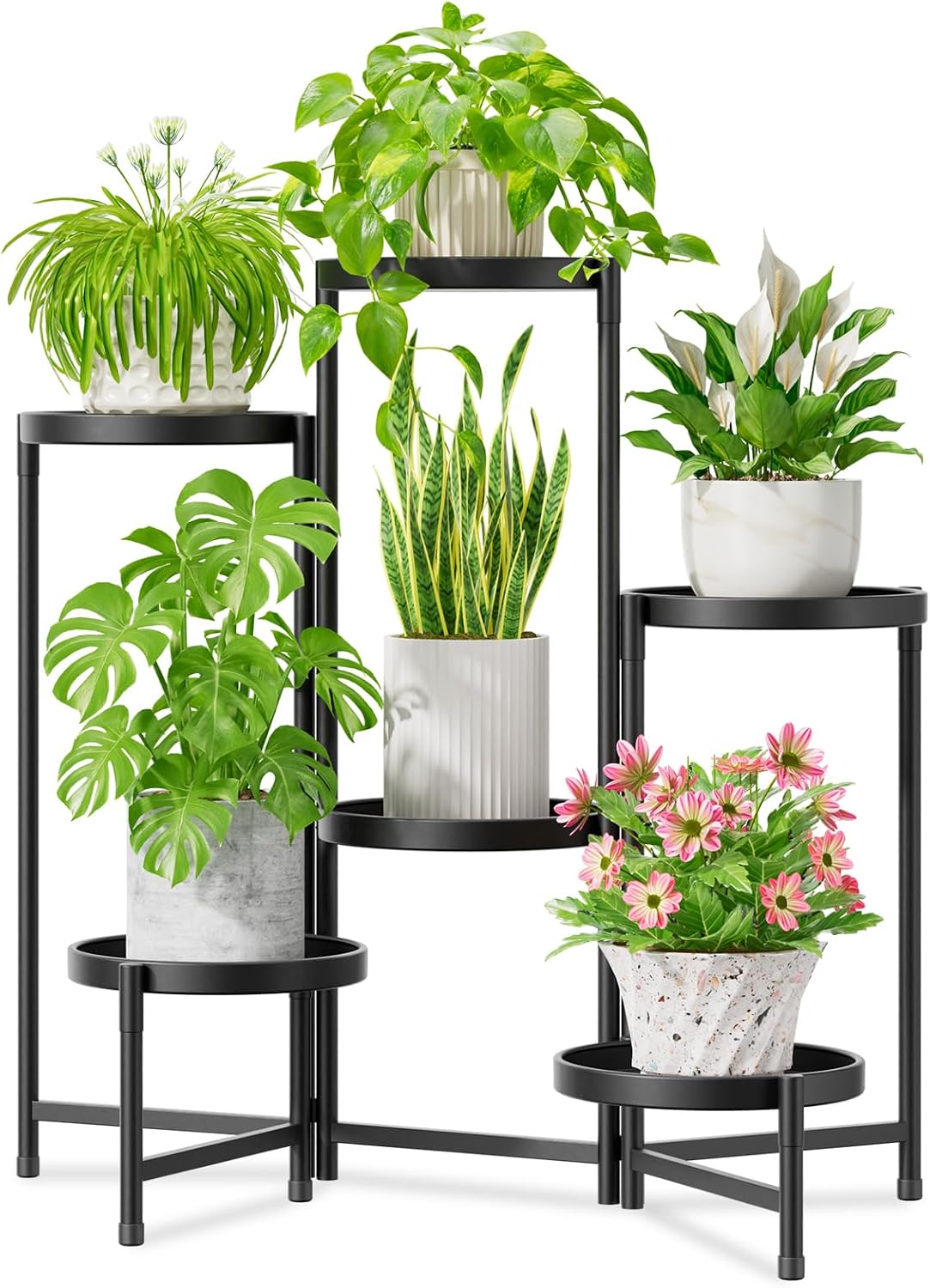 Detalle de iDavosic.ly 6-Tier Metal Plant Stand, Black, Adjustable and Foldable