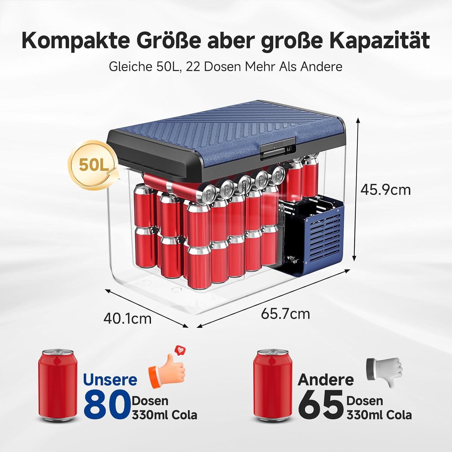 Thumbnail 3 de AAOBOSI Kompressor-Kühlbox 50L – elektrisch 12V/230V, IPX4 spritzwassergeschützt, -20 bis 20°C