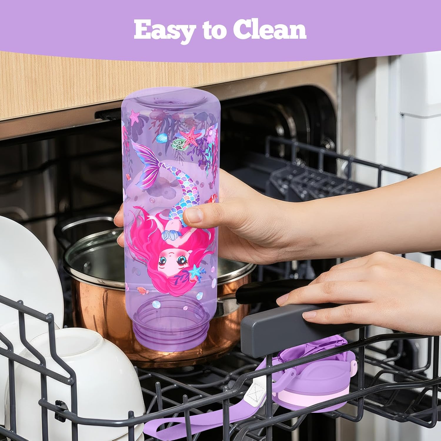 Detalle de decalsweet WX-A-0534 Kids Water Bottle, Mermaid Tritan with Handle