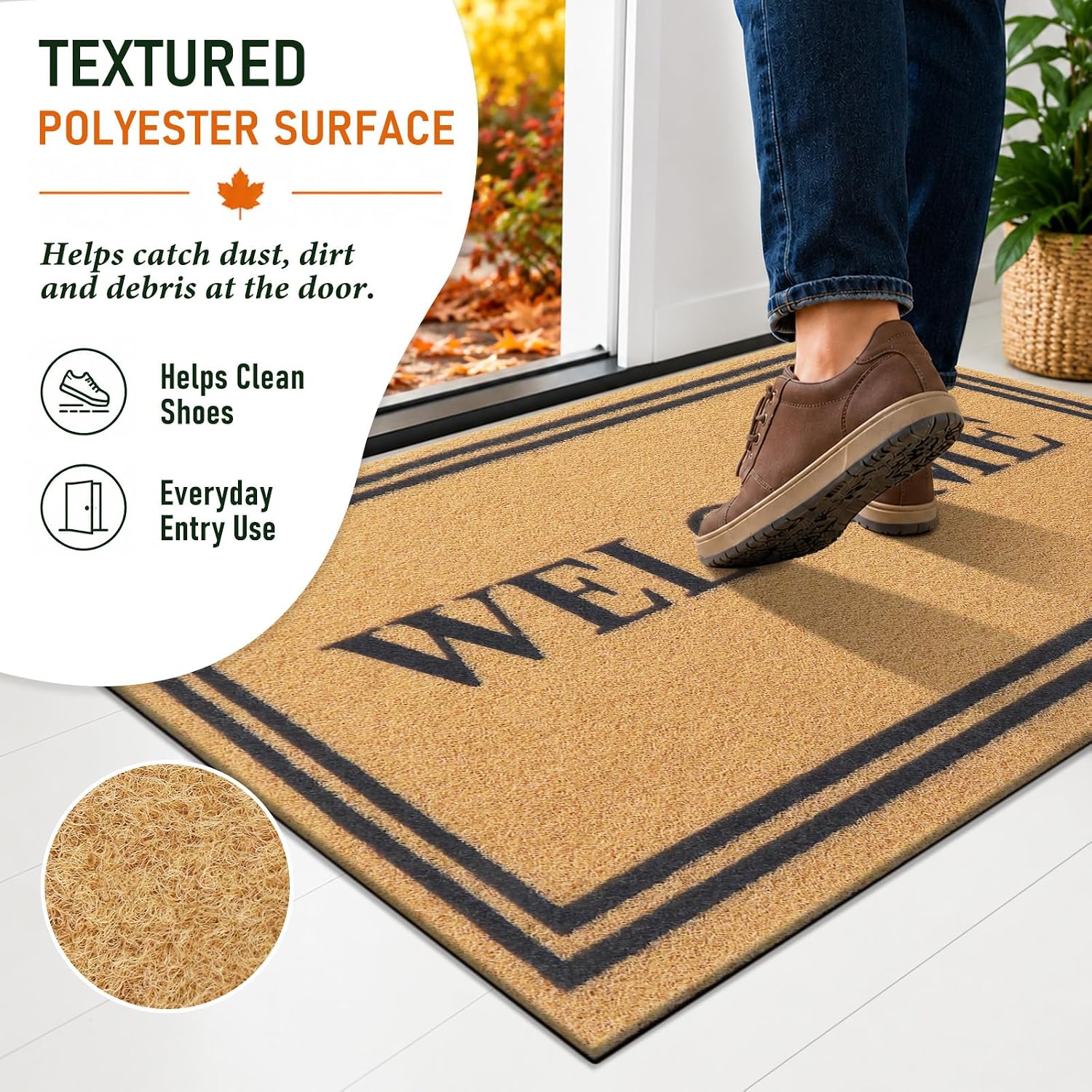 Thumbnail 2 de OLANLY 47x32 Front Door Mat, Low-Profile Polyester Welcome Mat with PVC Backing