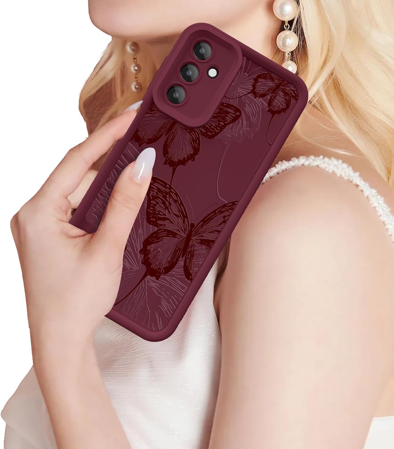 Thumbnail 6 de FUXICASE for Samsung Galaxy A16 5G Soft Silicone Case with Creative Butterfly Design (Burgundy Red Butterfly)