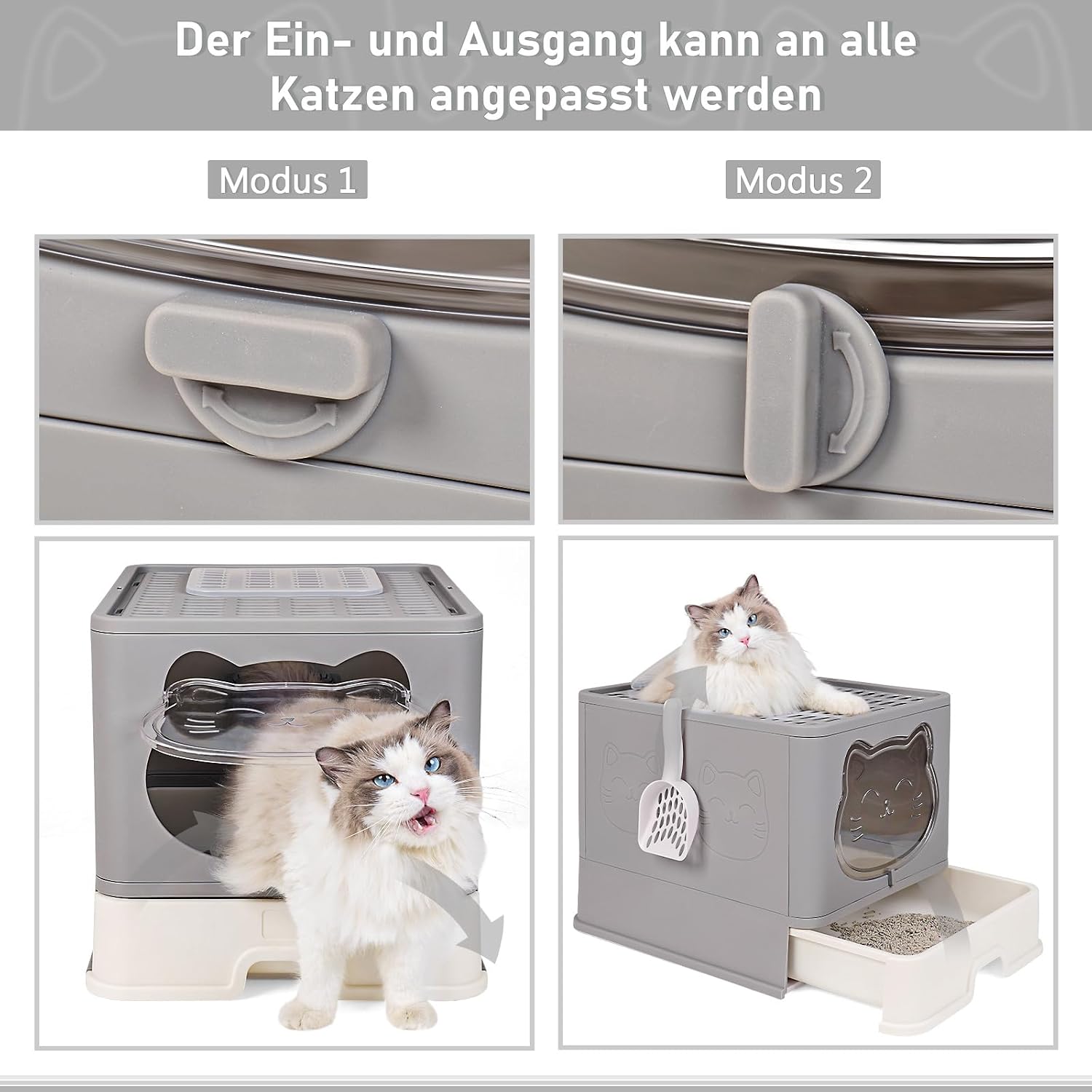Detalle de HelloMiao Vollständig geschlossene Katzentoilette mit Dach – flexibel, geruchsfrei und faltbar (bis 8 kg)